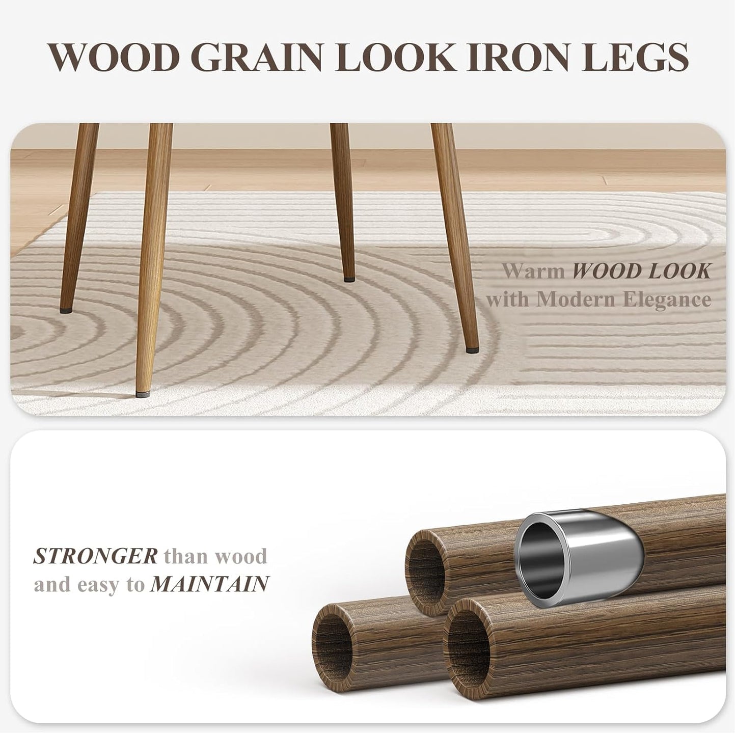 Dining Chairs Set of 6, Ergonomic Fabric Upholstered Seating with Wood Look Metal Legs and Anti Slip Pads, for Home and Restaurant Use, Light Grey