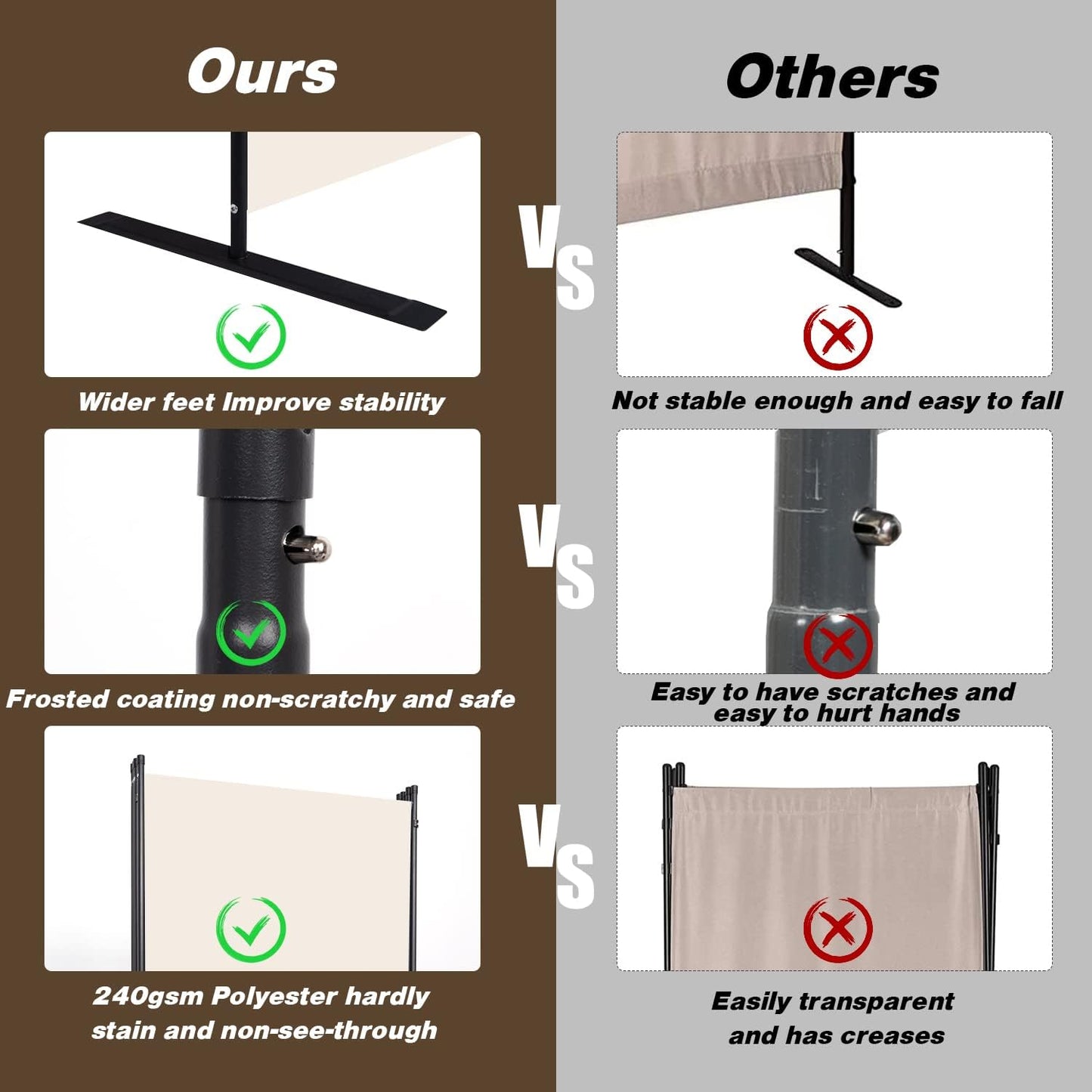 Room Divider, 6 Panel Folding Privacy Screens with Wider Support Feet, 6 Ft Portable Room Partition for Room Separator, 204" W X 71" H, Beige