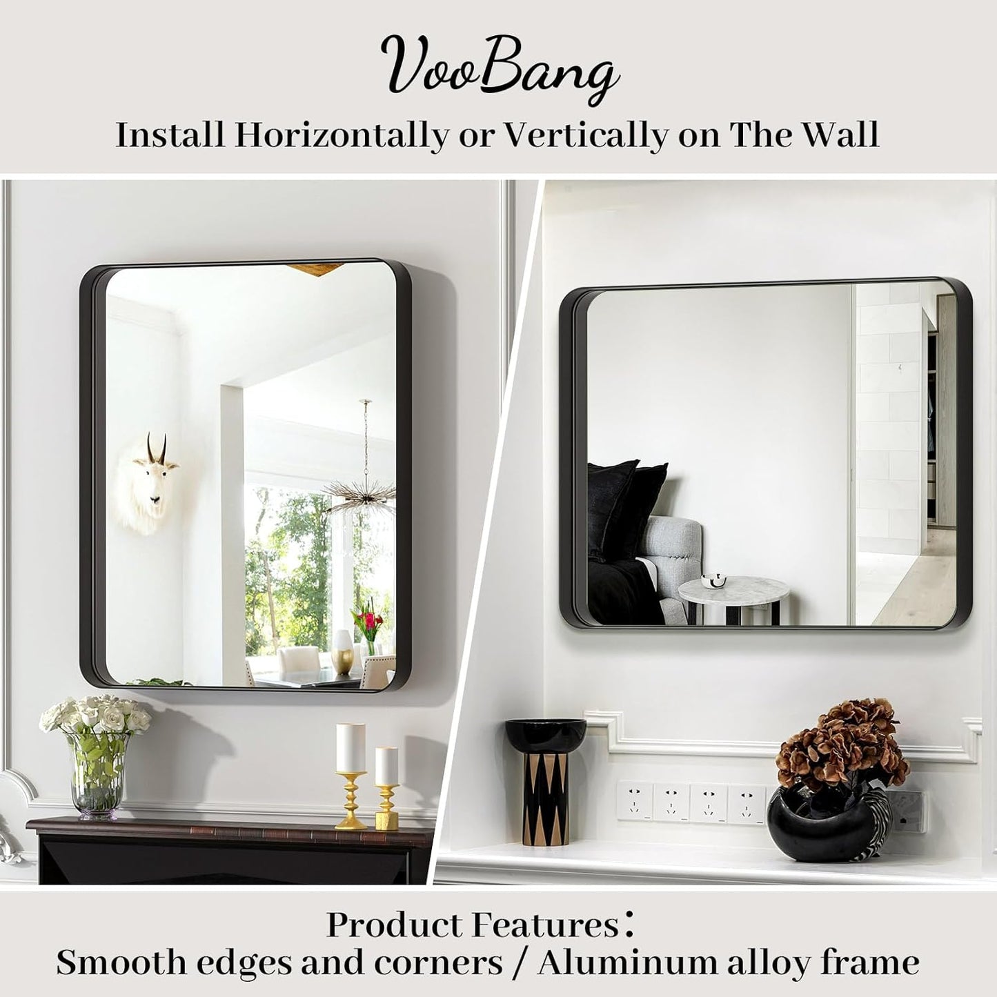 Bathroom Mirror 30x40 inch, Black Gorgeous Deep Frame Wall Mirror, Modern Round Corner Bathroom Vanity Mirror for Bedroom, Living Room, Hanging or Leaning Horizontal or Vertical, Black