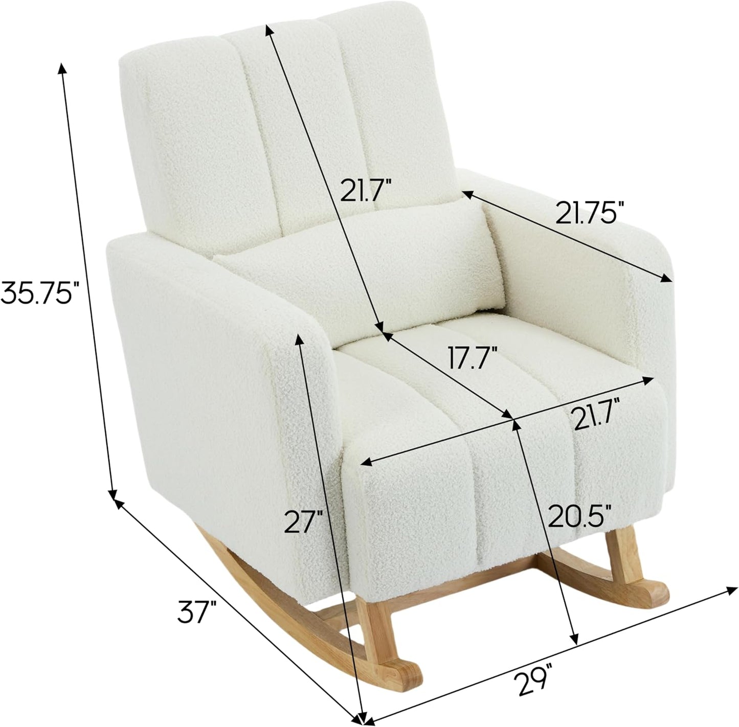 Christopher Knight Home Mapo Wooden Rocking Chair Indoor, Teddy Upholstered Spacious Rocker Chair with Pillow, Comfy Rocking Chair with Armrest for Bedroom, Living Room, Offices, Cream White