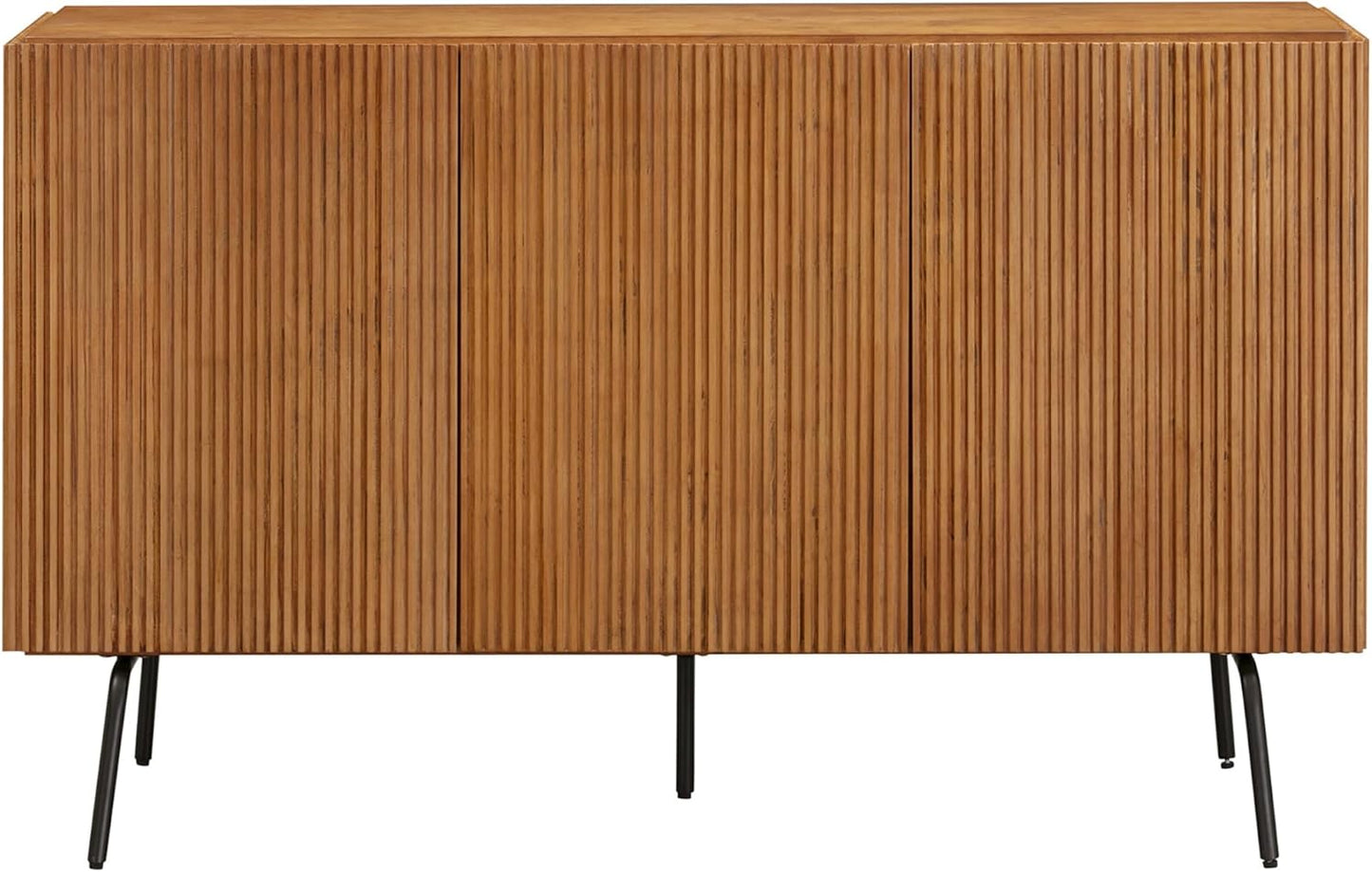 NTC Veil Modern Sideboard with 3 Doors, Buffet Cabinet with Vertical Groove Design and Metal Legs, Storage Cabinet for Living Room, and Hallway, Effortless Assembly, Teak Look