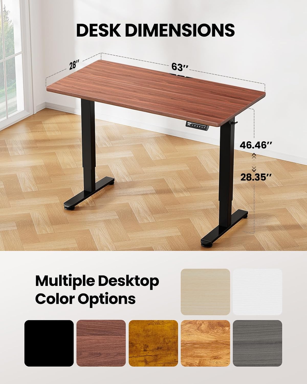 ErGear Height Adjustable Electric Standing Desk, 63 x 28 Inches Sit Stand up Desk, Large Memory Computer Home Office Desk with Two-Piece Desktop (Walnut)