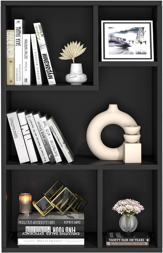 VECELO 31 Inch High Modern Kids Bookcase, 3-Tier Wide Bookshelves, 5 Cube Storage Organizer with Anti-tip Kit, Different Height Open Storage Fits Tallest Hardcovers, Easy to Install,Black