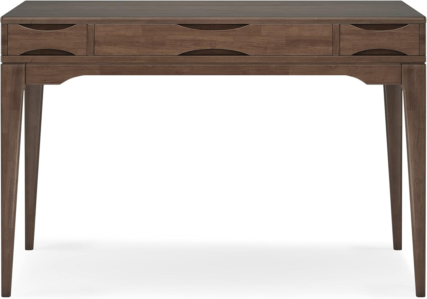 SIMPLIHOME Harper Small Desk - 48 inch Wide Solid Hardwood Writing Desk in Walnut Brown, Mid-Century Modern Home Office Table for Study or Work with 2 Drawers and Flip-Down Keyboard Tray
