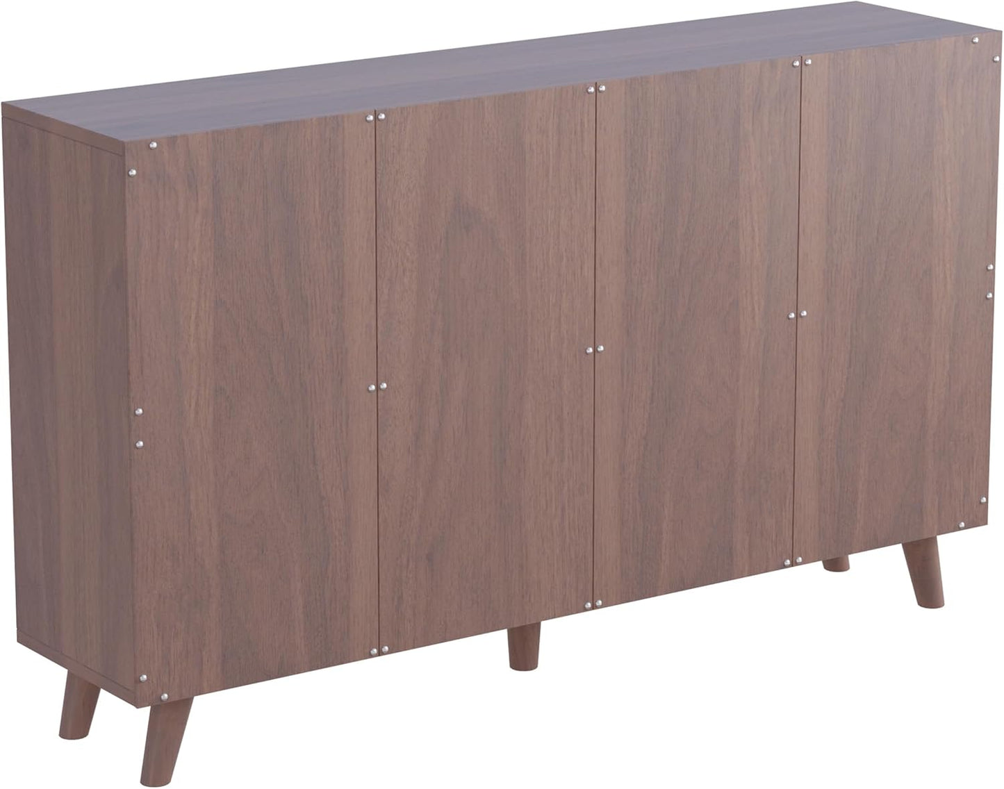 Cubby Shelf Bookcase with Doors - Wooden 8 Cubes Floor Standing Open Bookshelf with Solid Wood Legs, 2-Tier Low Storage Cabinet, Walnut