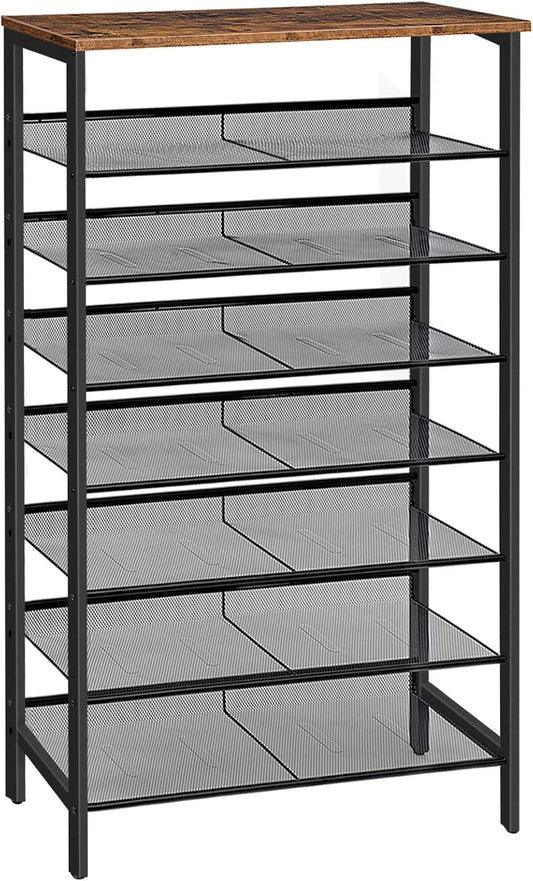 HOOBRO 8-Tier Shoe Rack, 29.5"L Shoe Shelf, Large Capacity Shoe Storage Organizer for 21-24 Pairs of Shoes, Front Door Entrance, Entryway, Hallway, Closet, Space Saver, Rustic Brown and Black BF18XJ01