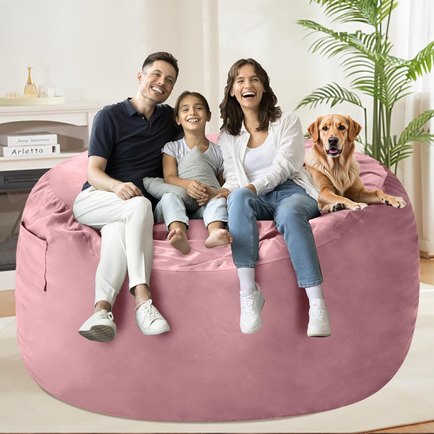 HABUTWAY Bean Bag Chair: Giant 5' Memory Foam Furniture Bean Bag Chairs for Adults with Microfiber Cover 5Ft (Soft Pink)