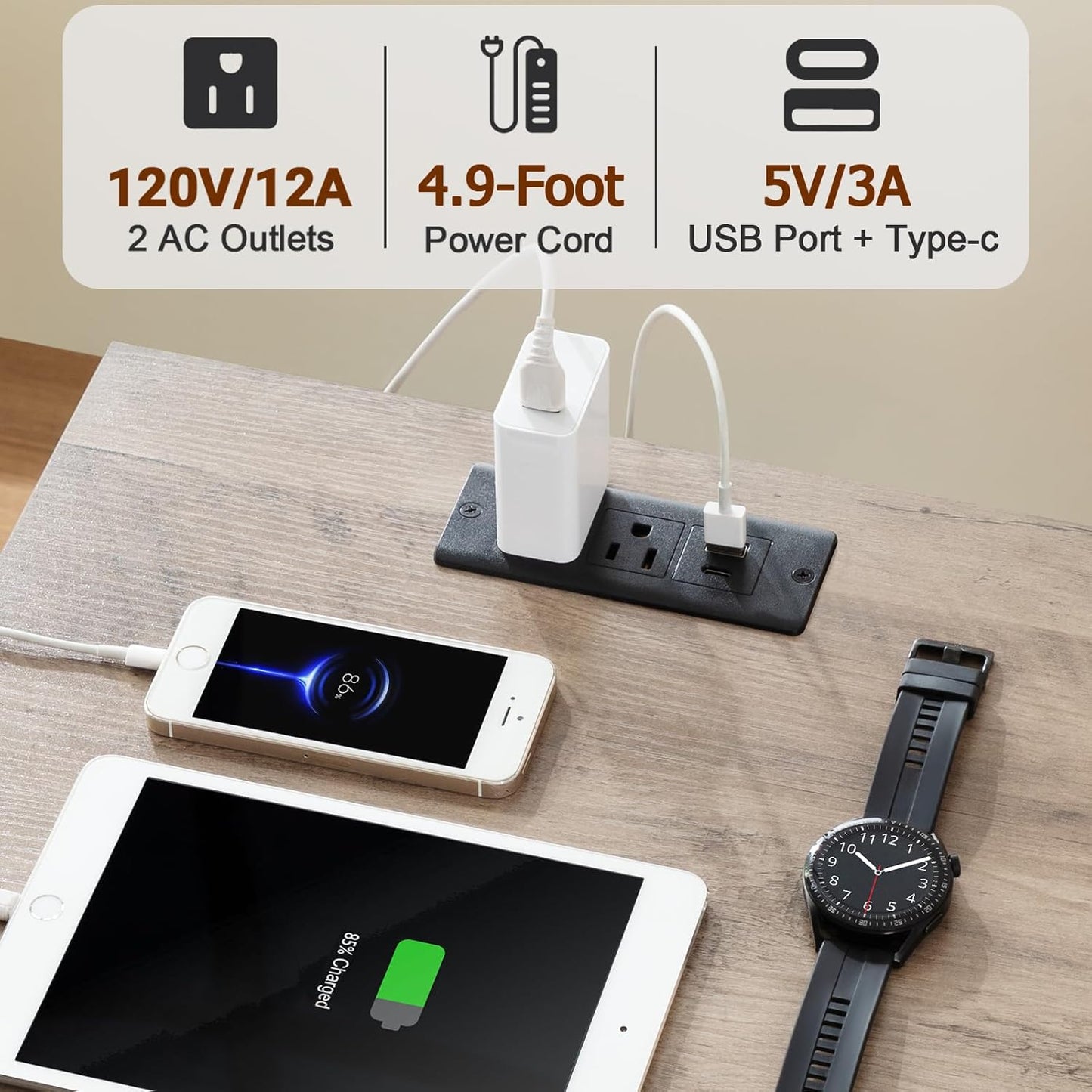 AMHANCIBLE Night Stand Set 2, Nightstand with Charging Station, End Tables Living Room with USB Ports and Outlets, Bedside Tables with Fabric Drawers for Bedroom, Greige HET05XGY