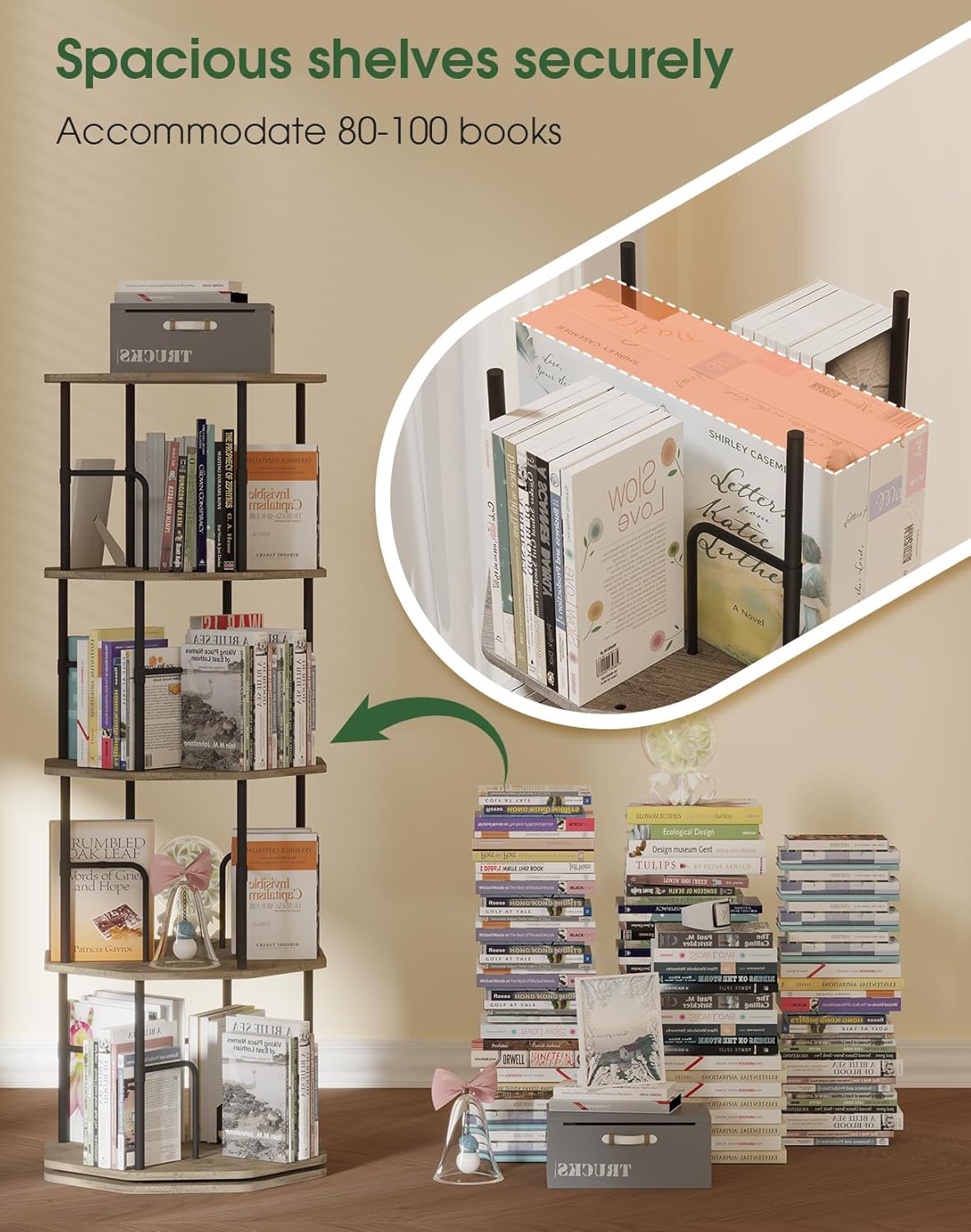 4 Tier Rotating Bookshelf, 360 Display Round Spinning Bookshelf Tower for Kids Room, Corner Shelf for Living Room, Office, Bedroom, Black