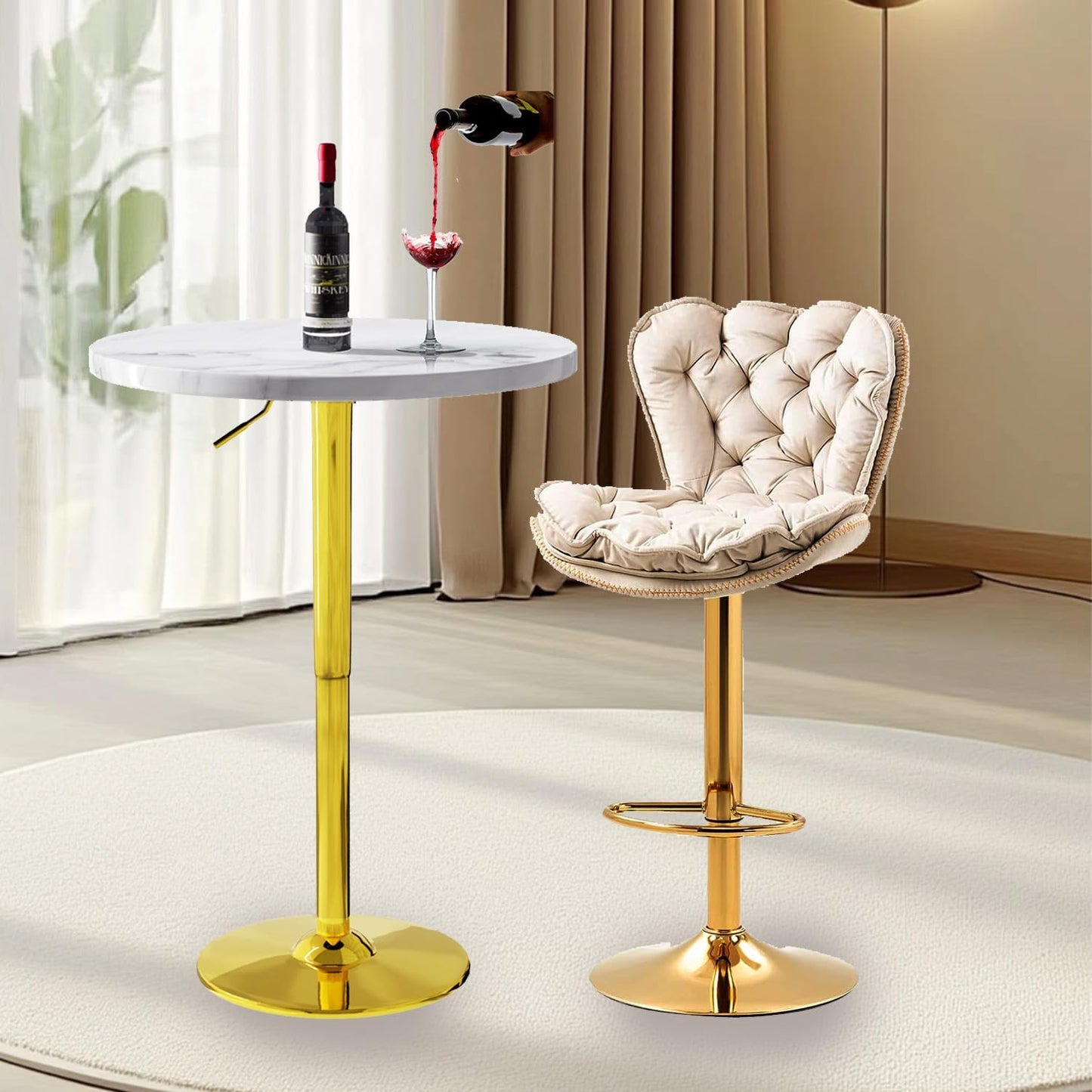 Gold Cocktail Tables Round Bar Table Height Adjustable 27.9''-35.4'' Pub Table with Metal Base Modern Style for Kitchen, Bar, Office & Dining Room Sturdy & Stylish
