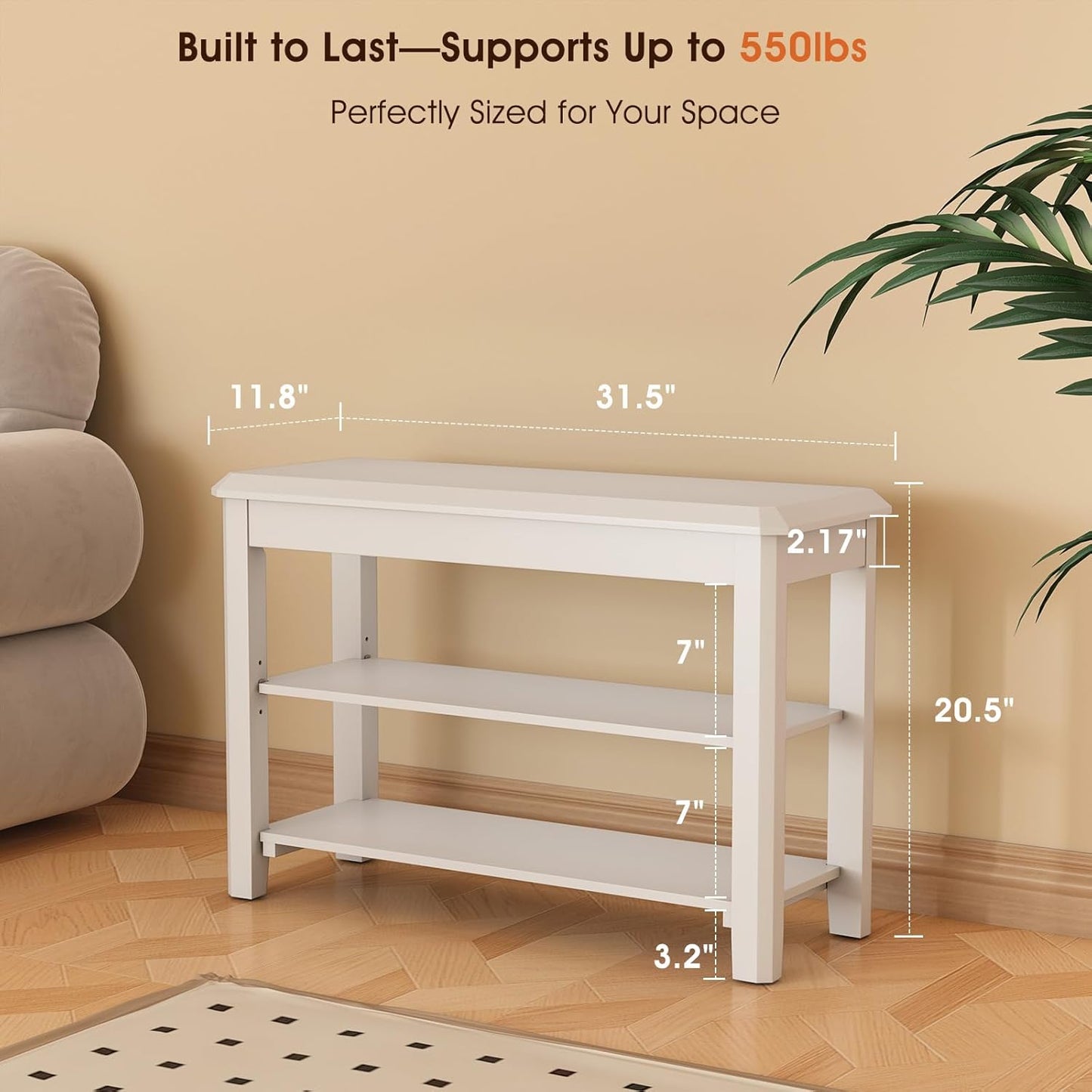 Shoe Rack Bench Seat Rubberwood 2-Tier Wooden Storage Bench 550lbs Compact Mid-Century Modern Design for Entryway, Hallway, Closet, Front Door Entrance, Foyer