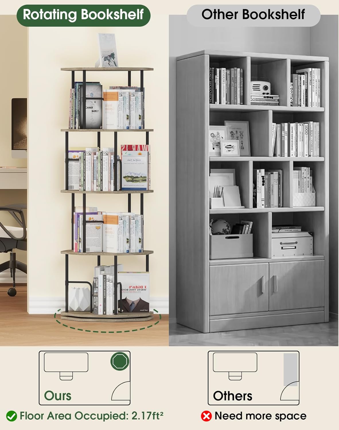 4 Tier Rotating Bookshelf, 360 Display Round Spinning Bookshelf Tower for Kids Room, Corner Shelf for Living Room, Office, Bedroom, Black