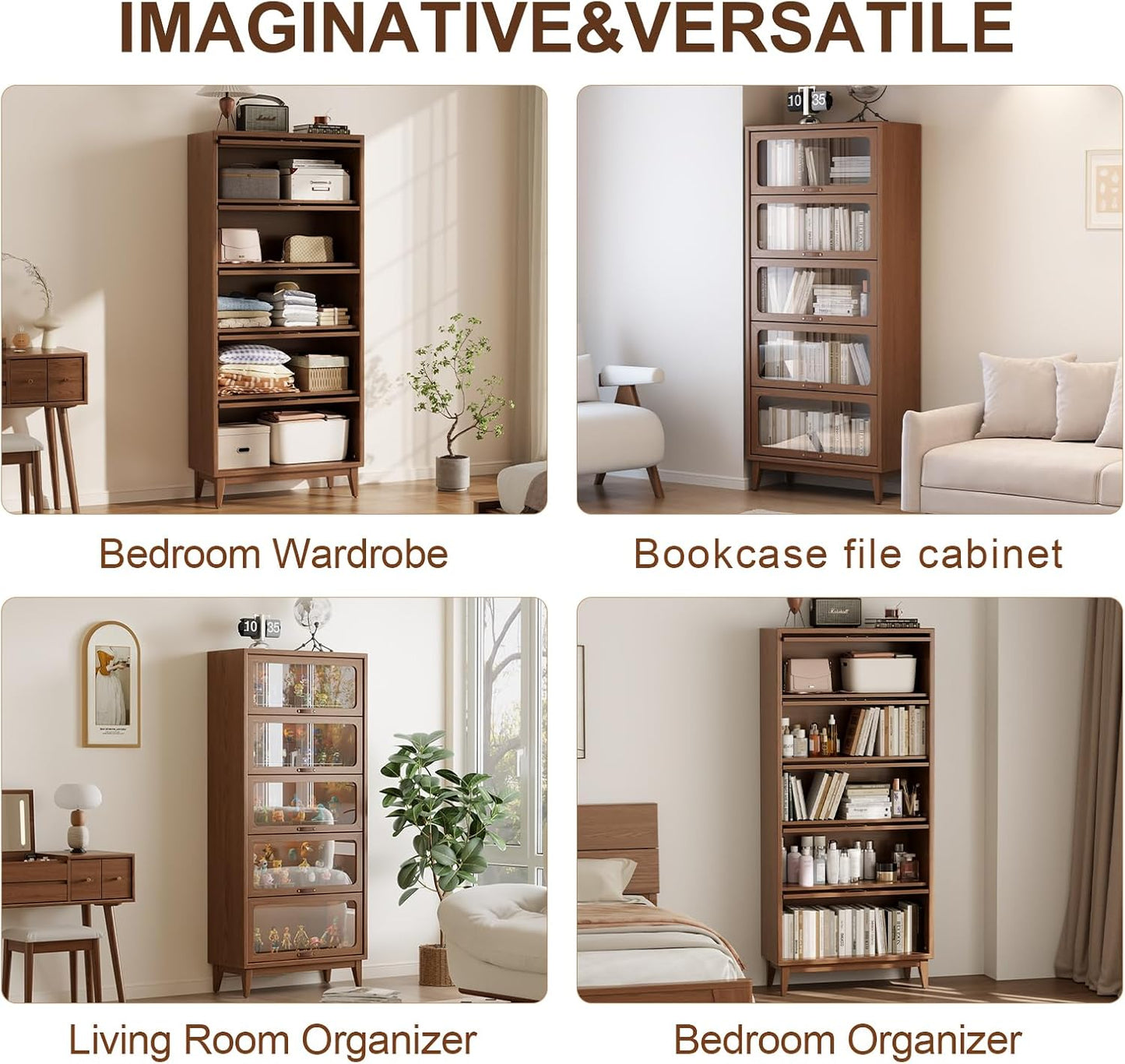 Solid Wood bookcase 5 Tier with Tempered Glass Flip-Up doors, 72Hx13.7Dx32W"Bookshelves Finish Cube Storage Organizer,Bookshelf Versatile Pantry Cabinet with Storage for Kitchen Home Office