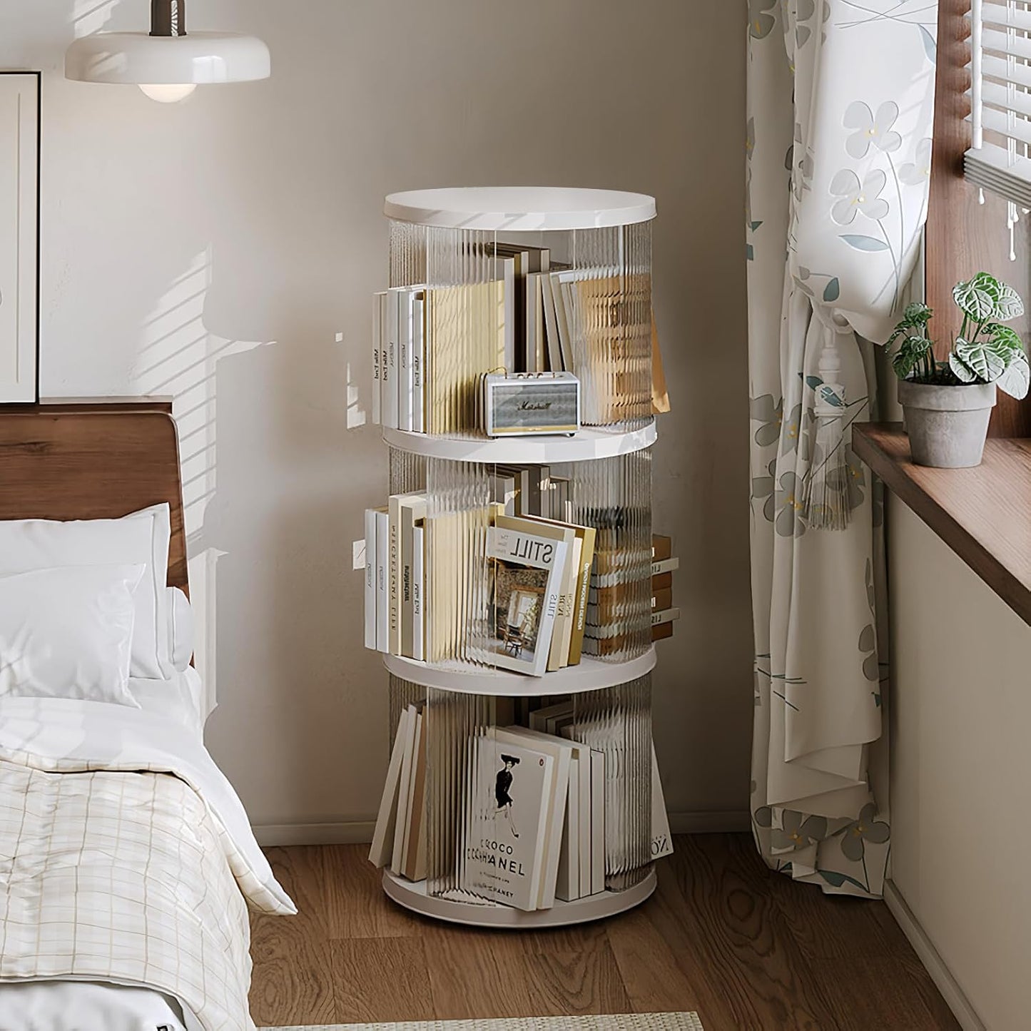 3 Tier Rotating Bookshelf Spinning Bookshelf Tower Swivel Bookcase Round Book Shelf for Small Space Revolving Bookcase for Playroom Bedroom Living Room