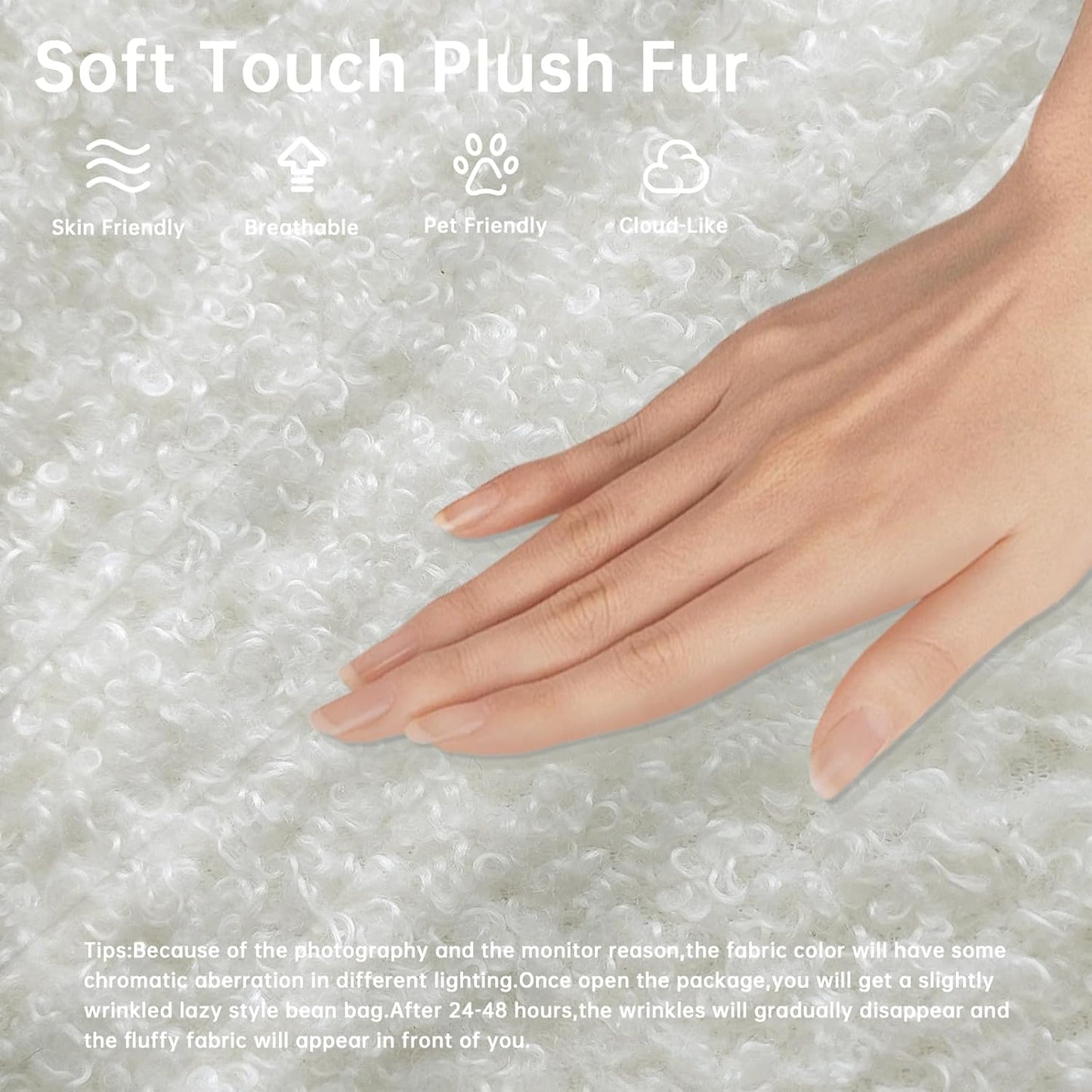 Bean Bag Chairs for Adults, BeanBag Reading Chair Memory Foam Couch, Floor Chair Soft Teddy Material, Comfy Reading Nook Chairs for Bedroom Living Room Office (White)