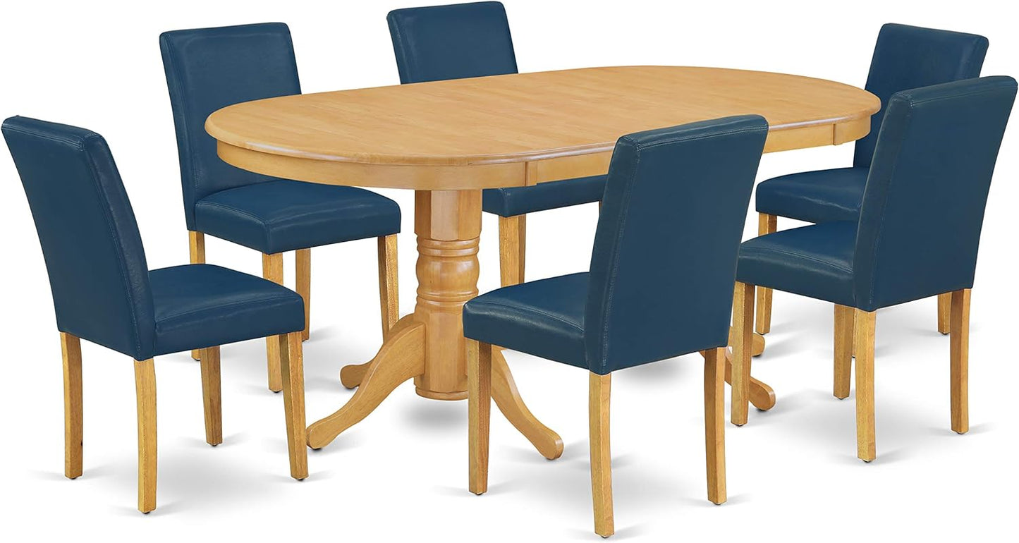 East West Furniture VAAB7-OAK-55 7 Piece Dinette Set Consist of an Oval Dining Room Table with Butterfly Leaf and 6 Oasis Blue Faux Leather Upholstered Chairs, 40x76 Inch, Oak
