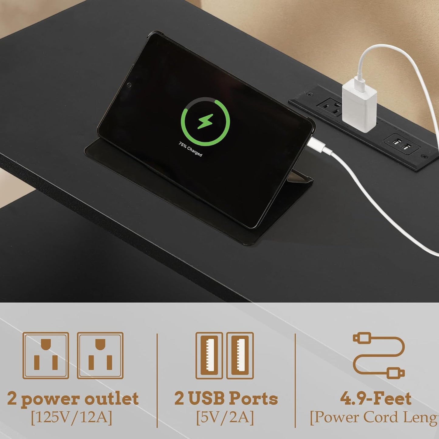 27 inch Wide Nightstand with Charging Station, Bedside Table with Open Shelf, 2 Drawers Small Wood Dresser, End Side Table for Bedroom (2 Pack,Black)