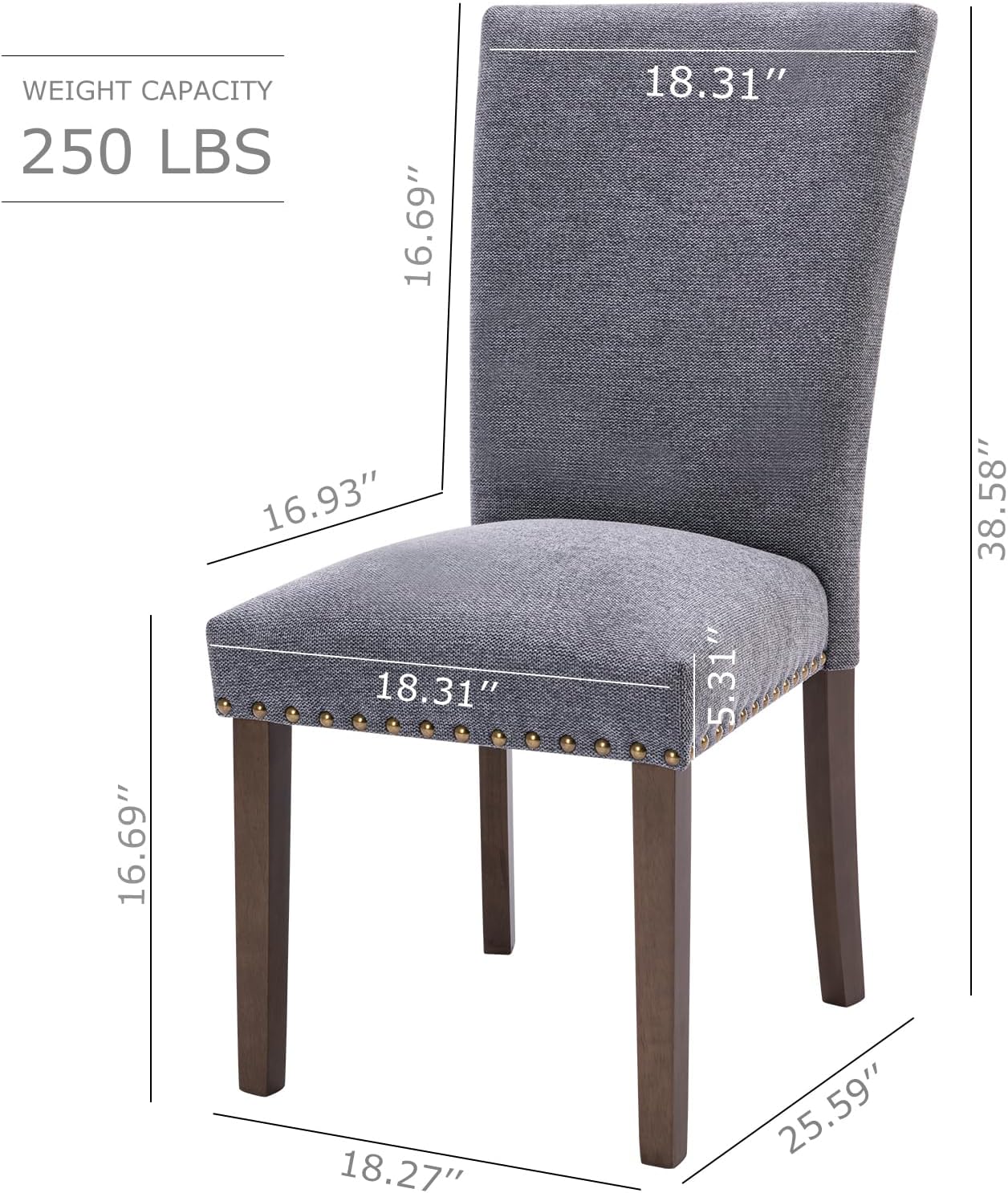 COLAMY Upholstered Parsons Dining Chairs Set of 4, Fabric Dining Room Kitchen Side Chair with Nailhead Trim and Wood Legs - Dark Grey