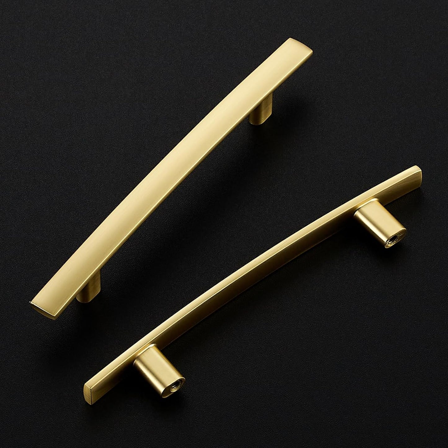 10 Pack Cabinet Handles 4" Hole Center - Curved Cabinet Pulls Brushed Brass Drawer Pulls for Kitchen Cupboard Solid Handles for Dresser Drawer Arch Closet Hardware