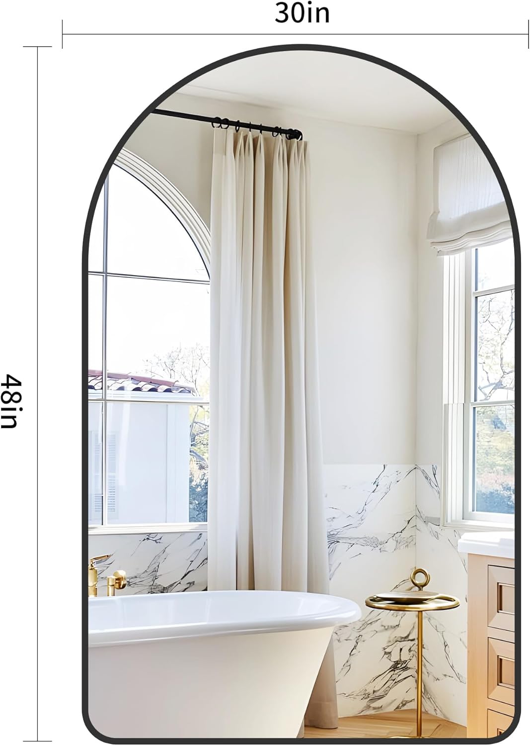 Arched Bathroom Mirror, 30"x48" Black Arched Mirror for Bathroom, Wall Mounted Mirror, Black Vanity Wall Mirror w/Metal Frame for Bedroom, Entryway, Living Room, Vertically Hanging