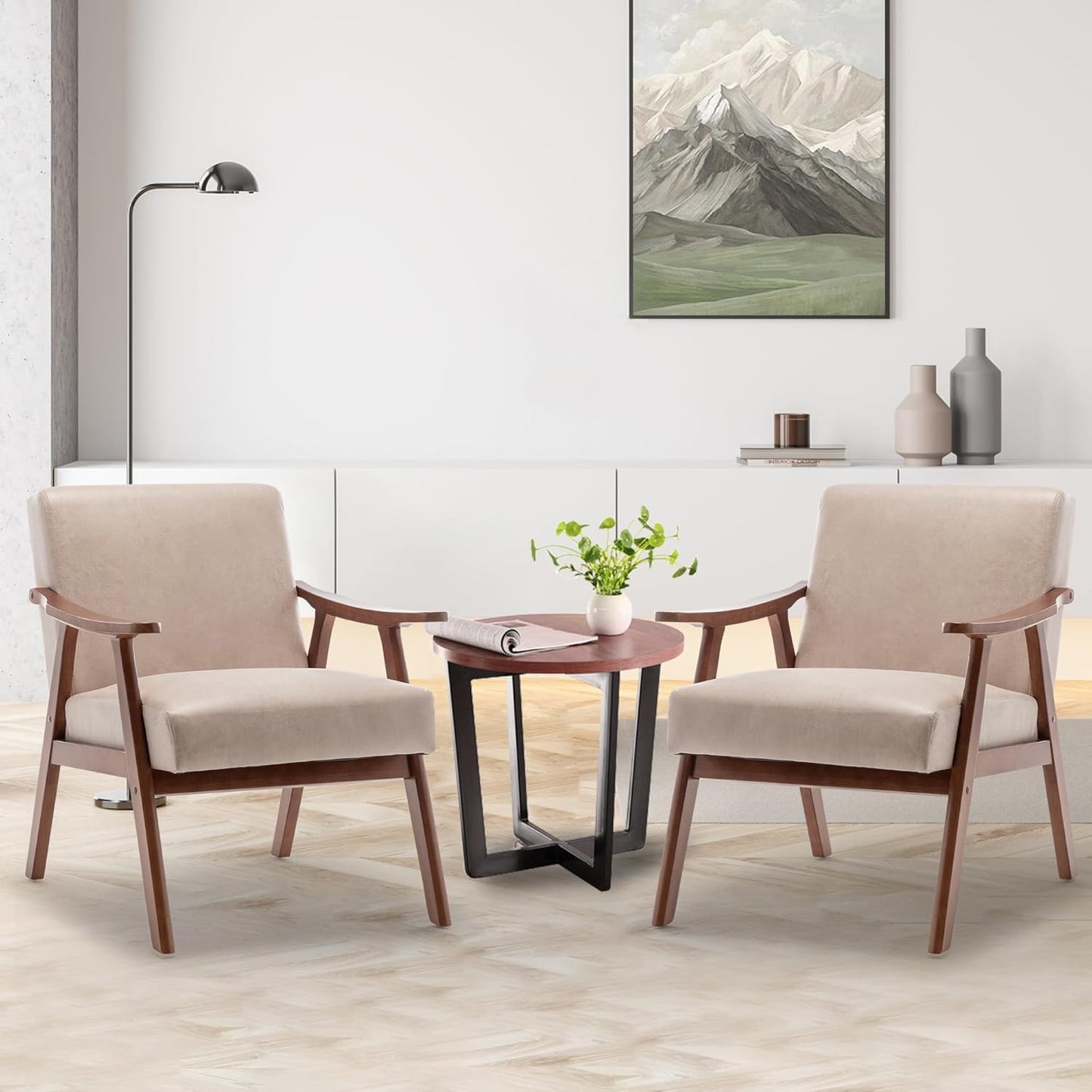 KEIKI Mid Century Modern Accent Chair w/High Wingback,Comfy Fabric Living Room Chairs with Solid Wood Frame, Lounge Reading Armchair, Easy Assembly, Light Camel