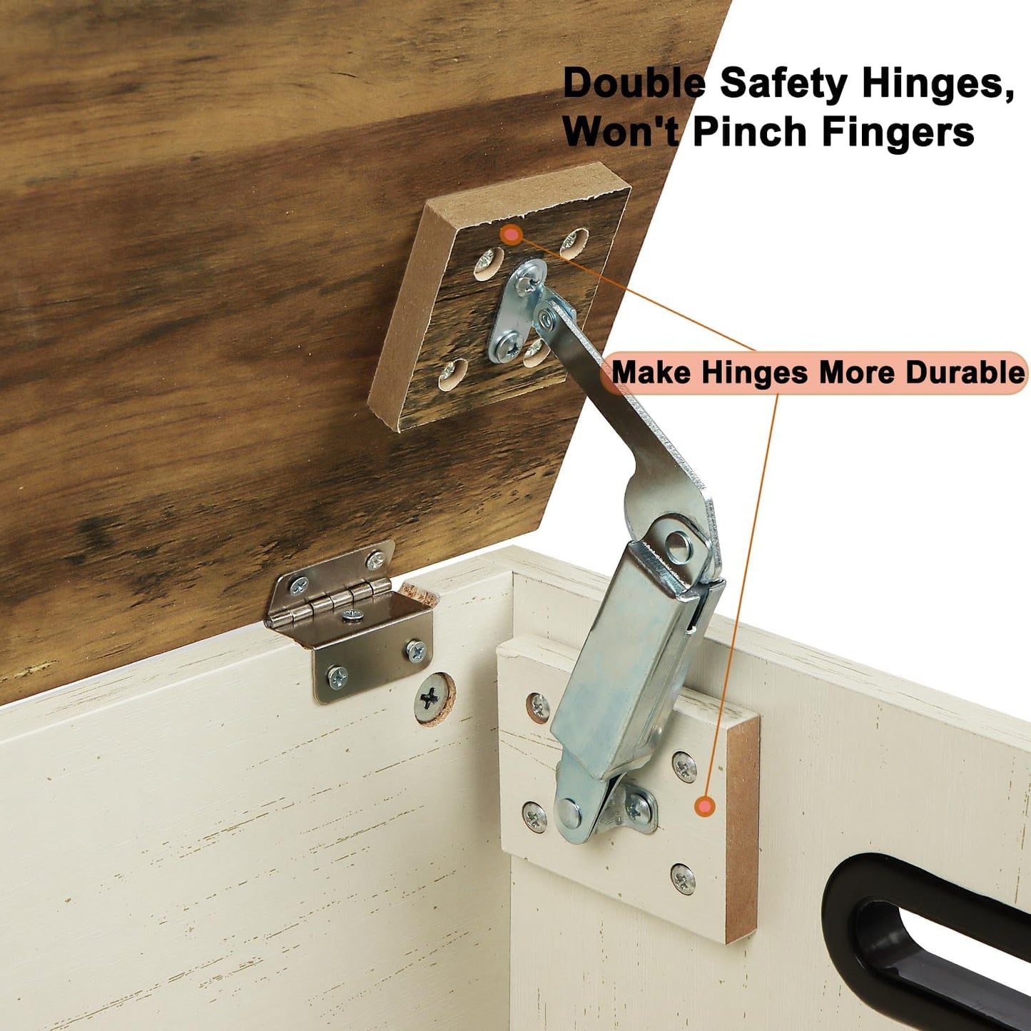 31.5" Storage Chest, Wooden Storage Bench, Lift Top Toy Chest with 2 Safety Hinges, Large Toy Box, Entryway Shoes Bench for Living Room, Bedroom, Brown and Rustic White