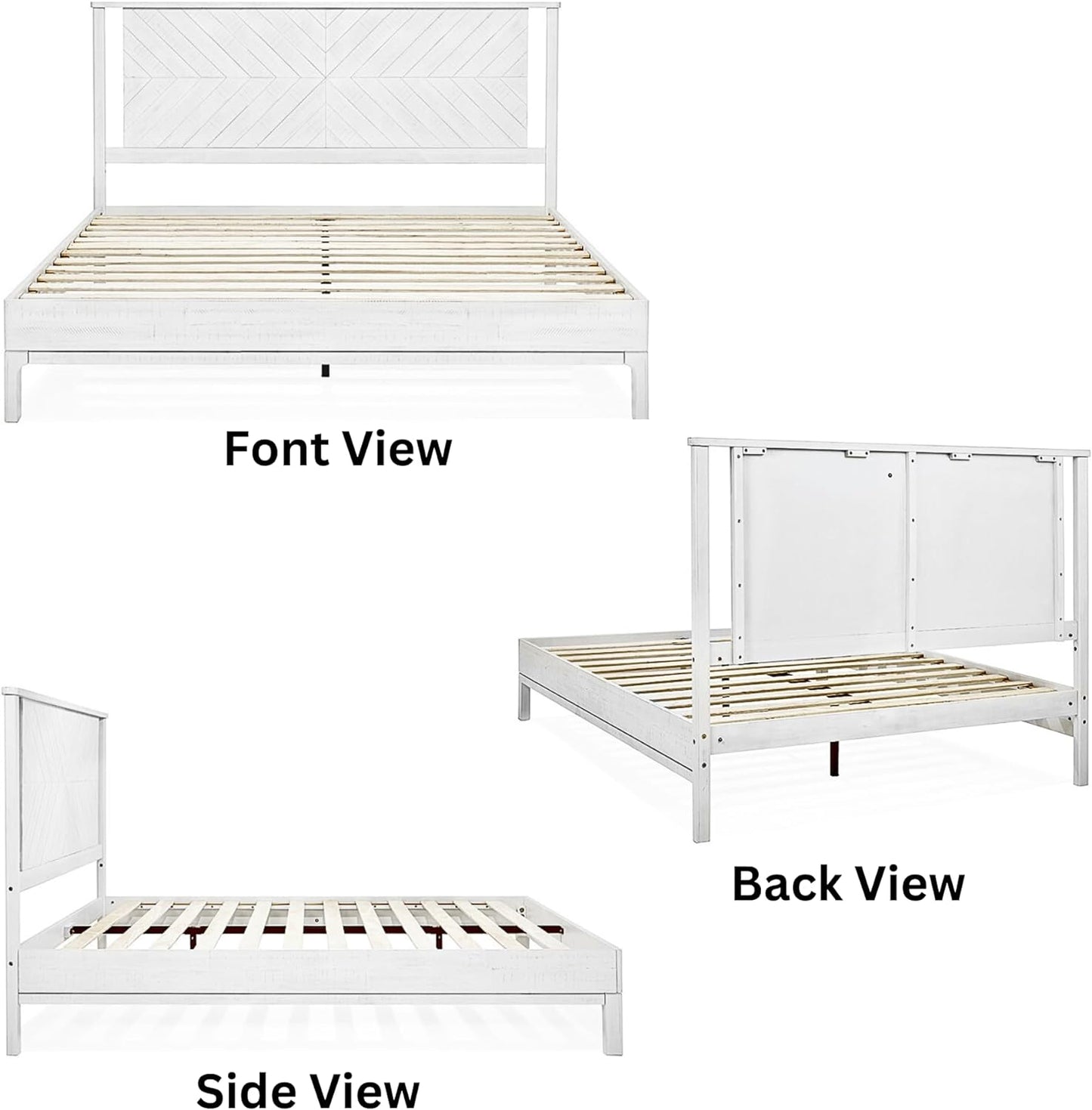 Bme Vivian 14 Inch Deluxe Bed Frame with Headboard, Rustic & Scandinavian Style with Solid Acacia Wood, No Box Spring Needed, 12 Strong Wood Slat Support, Easy Assembly, King, Rustic White