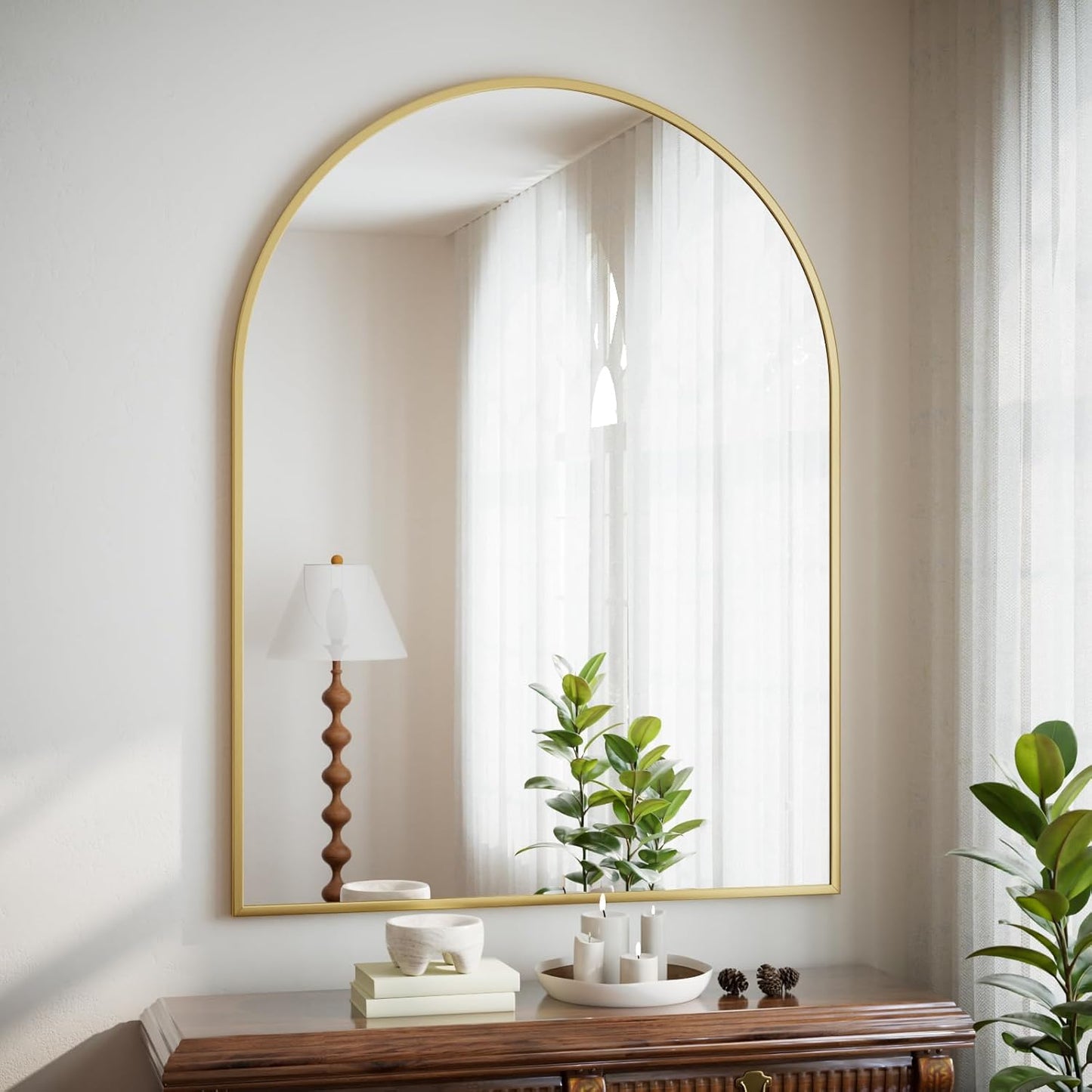 HARRITPURE 32"x42" Arched Bathroom Mirror - Gold Wall Mounted Vanity Mirror Aluminum Alloy Frame Large Arch Wall Mirror for Living Room, Bedroom and Entryway
