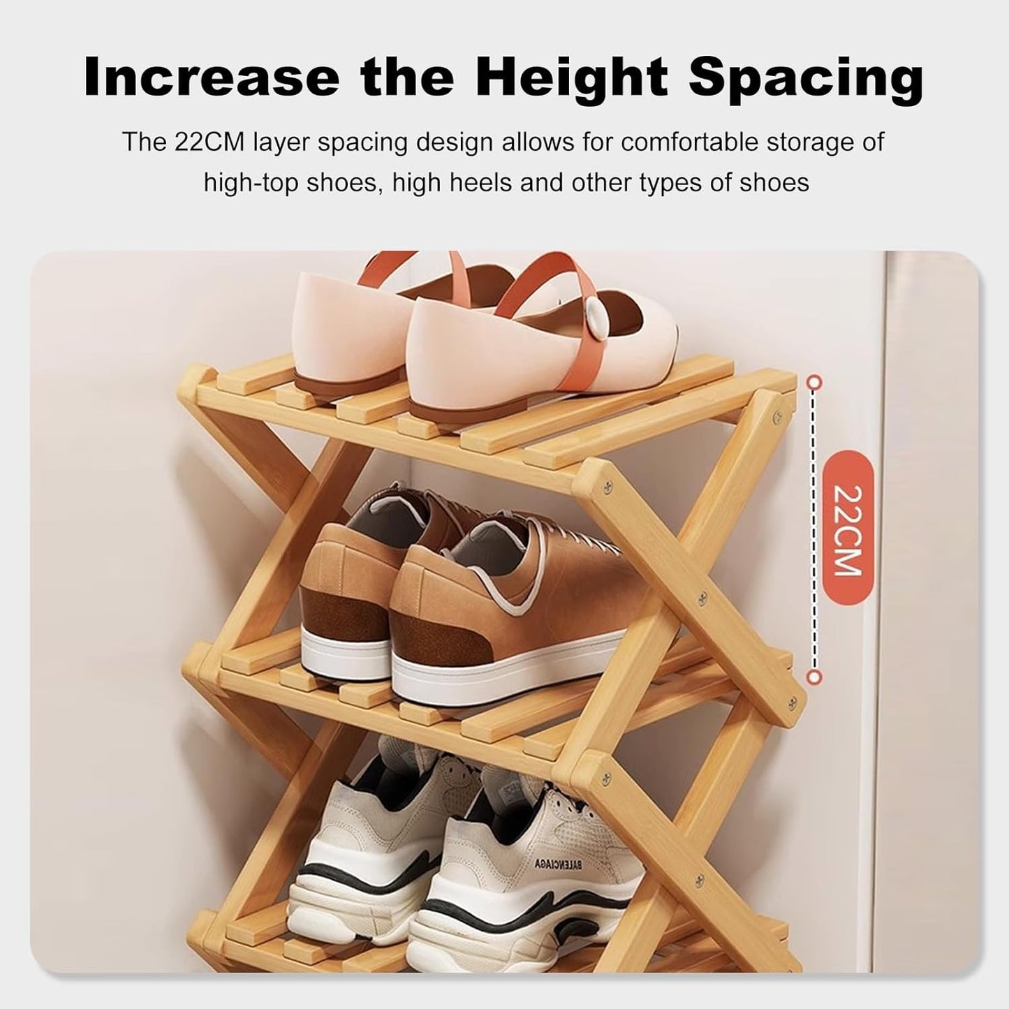 Simcat Wood Shoe Rack Foldable Shoe Organizer Shoe Storage for Small Spaces Free Standing Shelf for Entryway, Bedroom, Garage (8 Tiers,Tawny)