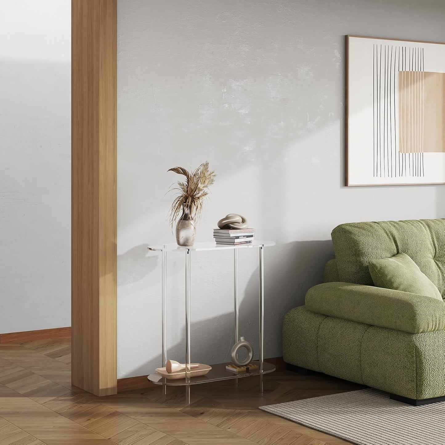 Acrylic Console Table, 2-Tier Oval Frame Sofa Table, 29.53" Small Modern Entryway Table for Living Room, Hallway, Office, Foyer, Easy Assembly (Clear)