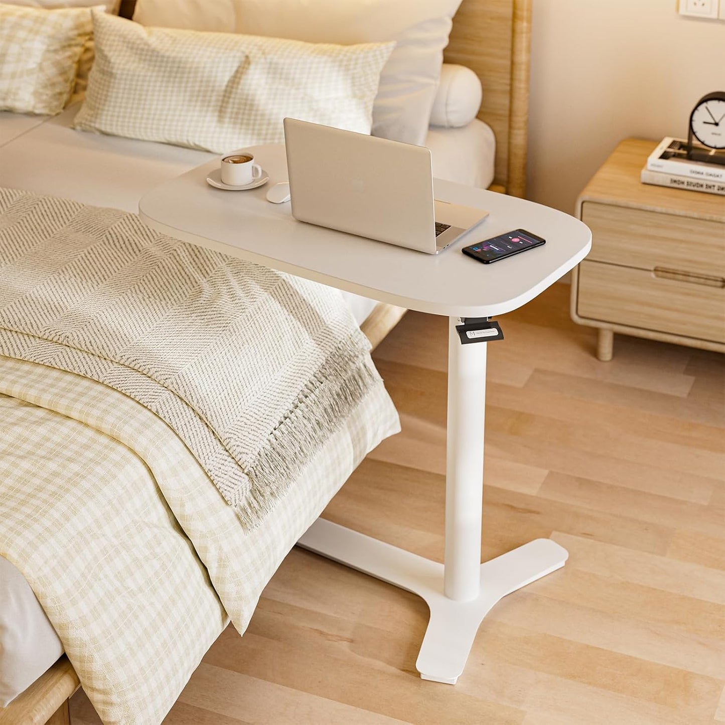 Muvai 30 Inch Large Overbed Table with Wheels Adjustable Height Ideal Bedside Table for Home Medical Use - Rolling Table for Hospital Versatile Bedside, Lap Desk, Laptop Stand,White