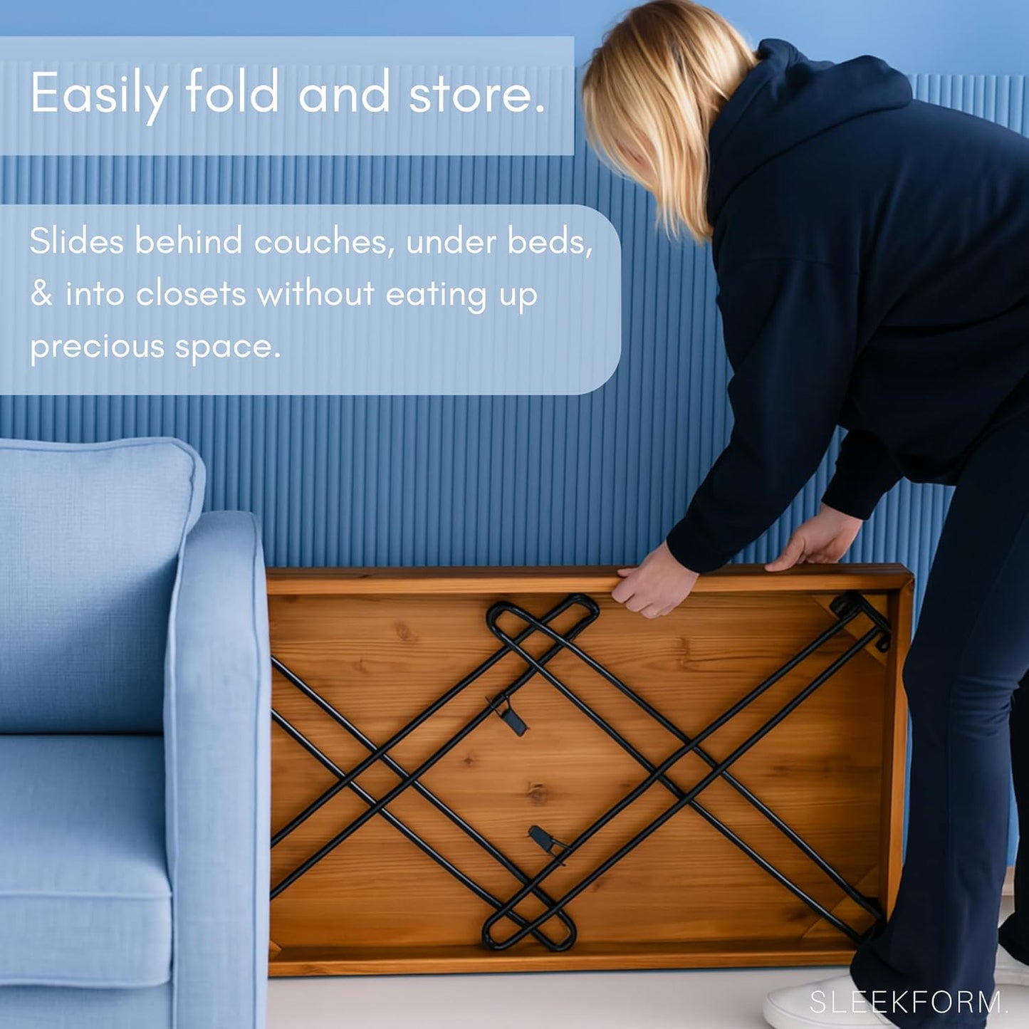 Sleekform Wood Folding Table - Portable Folding Desk - No Assembly Easy Fold Desks for Small Spaces - Space Saving Collapsible Computer Tables for Work, Writing, Crafts