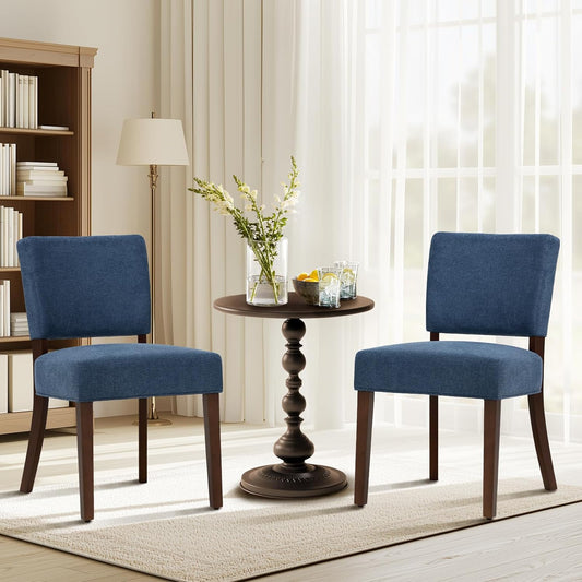 COLAMY Mid Century Modern Dining Chairs Set of 2, Upholstered Kitchen Chairs with Back, Farmhouse Fabric Side Dining Room Chairs with Wood Legs for Dining Room Kitchen Restaurant, Blue