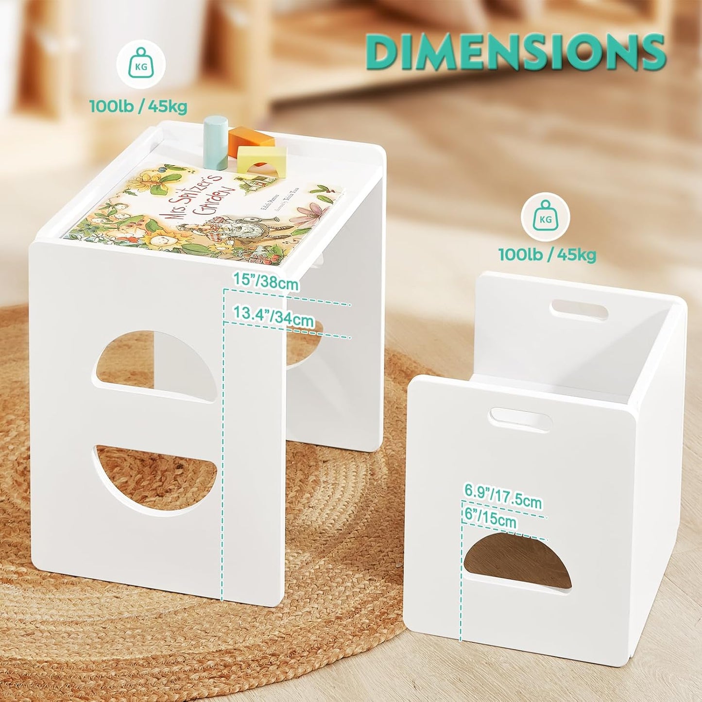 FUNLIO Height Adjustable Montessori Table and Chair Set for Age 1-3, Solid Wood Toddler Table and Chair Set, Weaning Baby Table Chair Set for Reading/Eating/Playing, Easy to Assemble - White