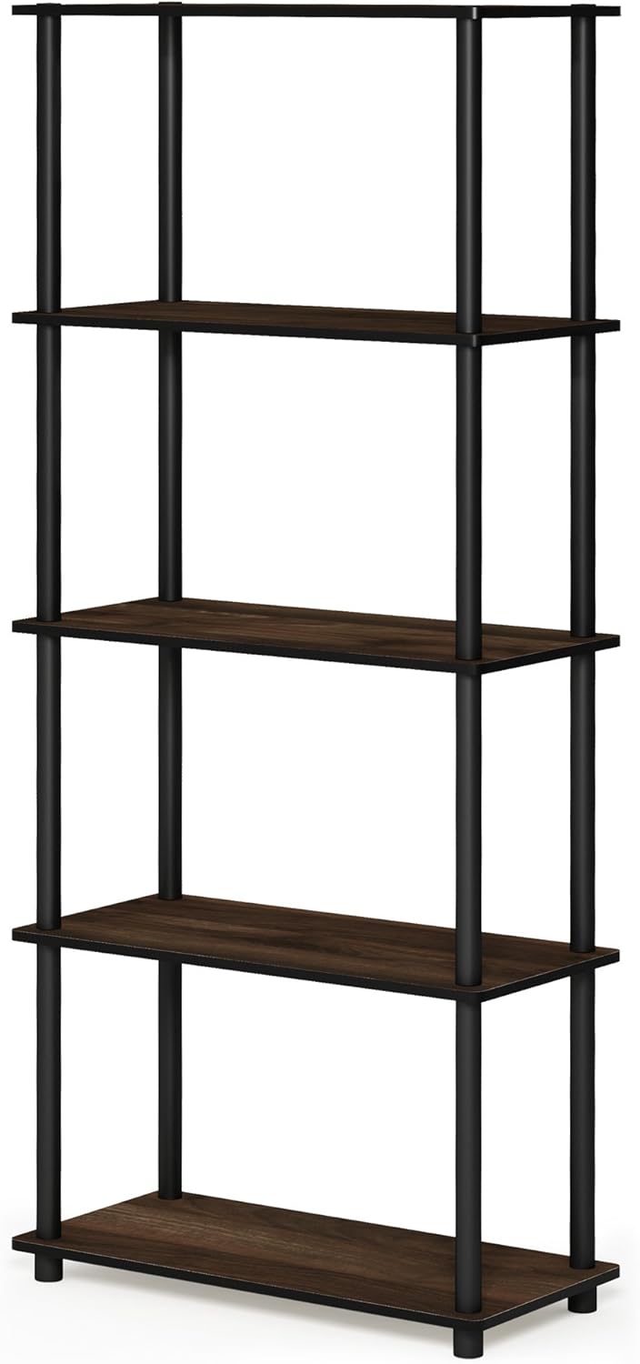 Furinno Turn-N-Tube 5-Tier Multipurpose Shelf / Display Rack / Storage Shelf / Bookshelf, Round Tubes, Columbia Walnut/Black