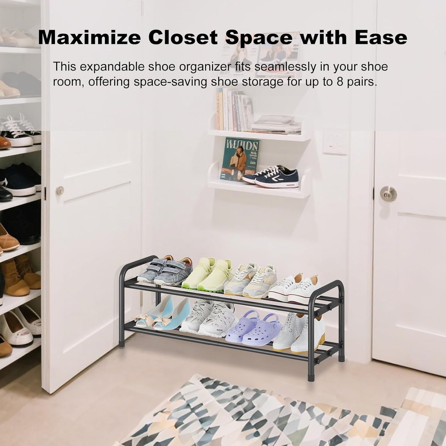 KANAV 2-Tier Expandable Shoe Rack, Adjustable Shoe Organizer & Storage for Closet, Small Space Saving Shoe Rack for Entryway, Bedroom, or Office – Sturdy & Durable Design