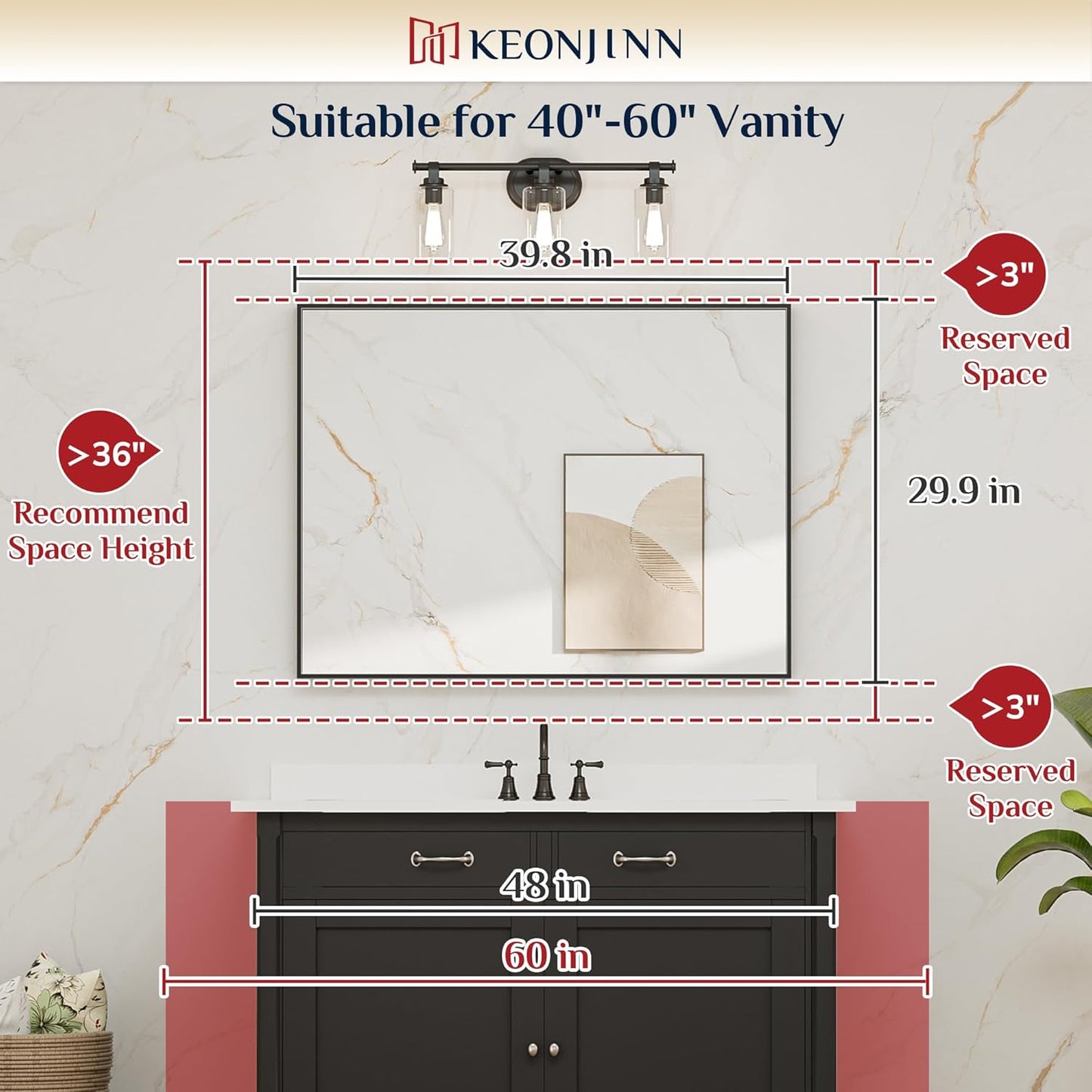 Keonjinn Gold Bathroom Mirror 40 x 30 Inch, Brushed Gold Mirror for Over Sink, Aluminum Alloy Framed, Square Corner, Modern Farmhouse, Large Rectangular Vanity Mirror for Wall(Horizontal/Vertical)