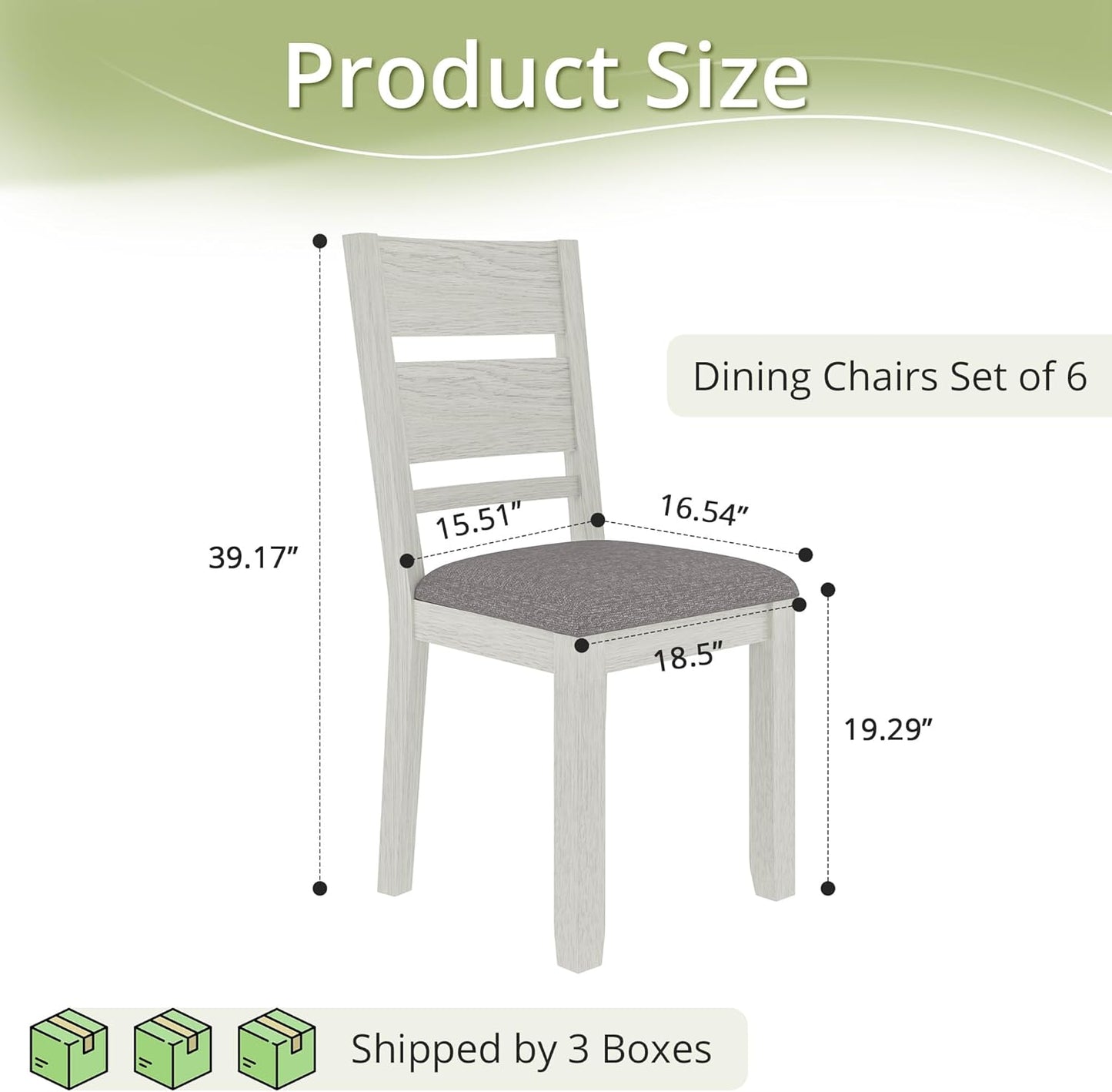 Dining Chairs Set of 6, Solid Wood Farmhouse Chairs with High Back and Upholstered Seat, Easy Assembly for Indoor Home, Dinner, Kitchen, Grey