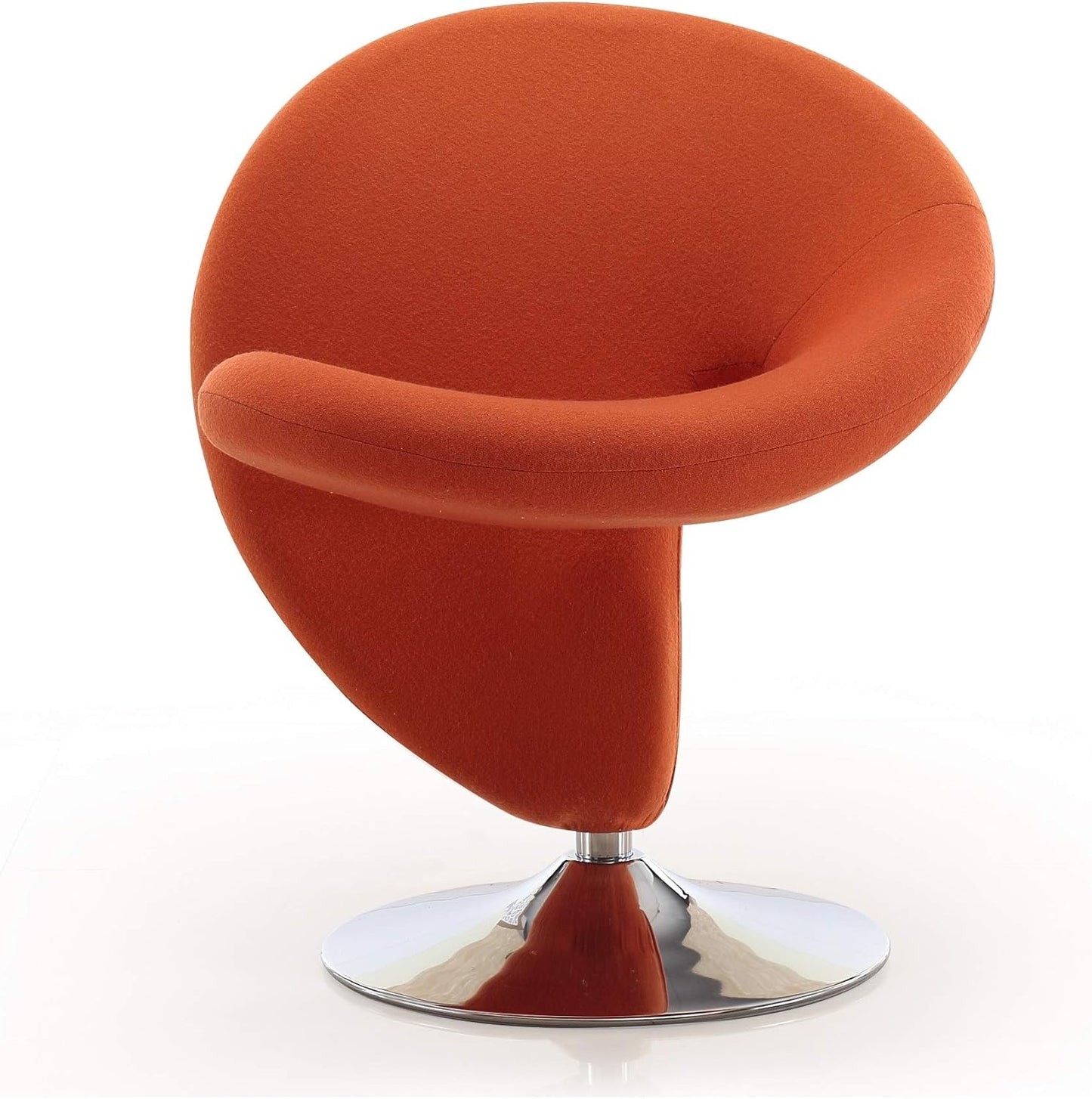 Manhattan Comfort Curl Swivel Accent Chair Set of 1 with 360° Turn, Fully Assembled, Upholstered in Wool Blend, Modern Ergonomic Design with Polished Chrome Base, Set of 1, Orange