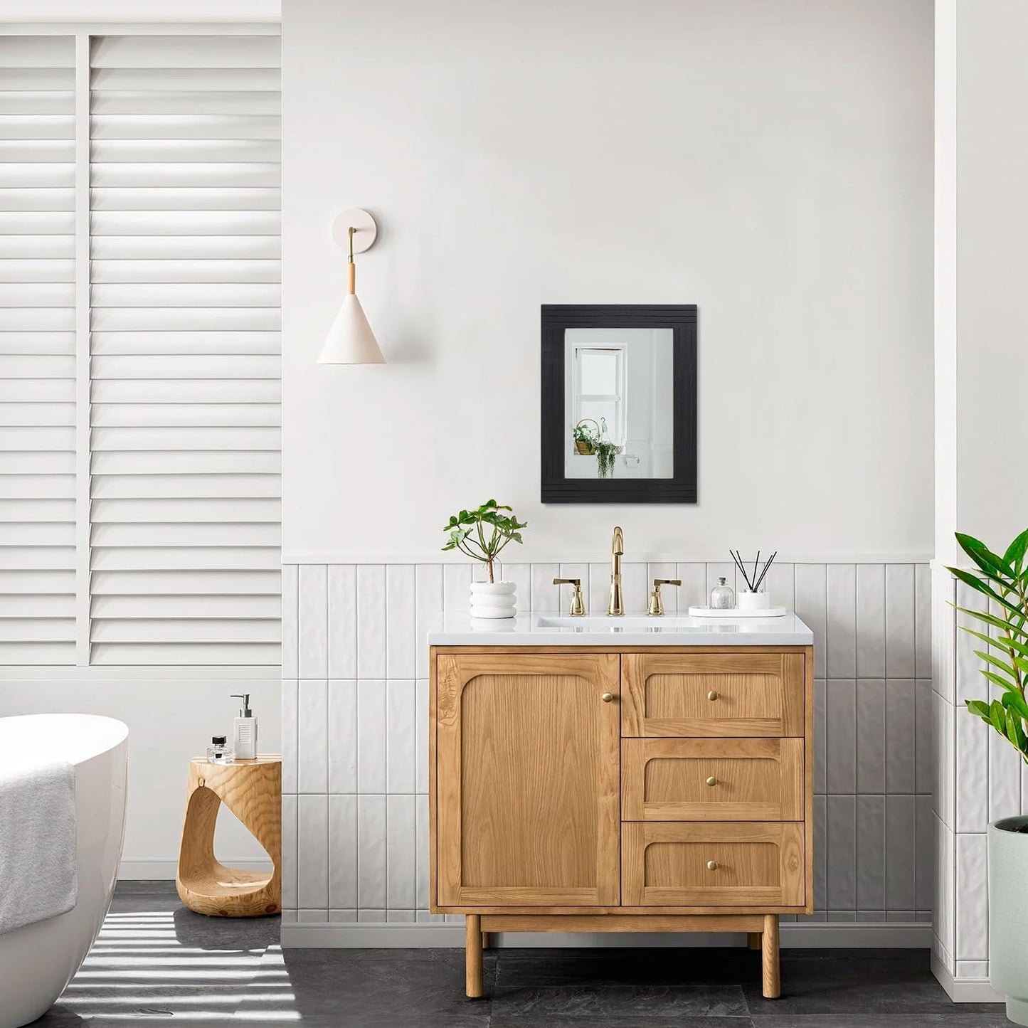 Black Vintage Rustic Wood Framed Wall Mirror Farmhouse Rectanglular Antique Decor Hanging Mirror for Bathroom Bedroom Living Room Entryway Large 16"x12"