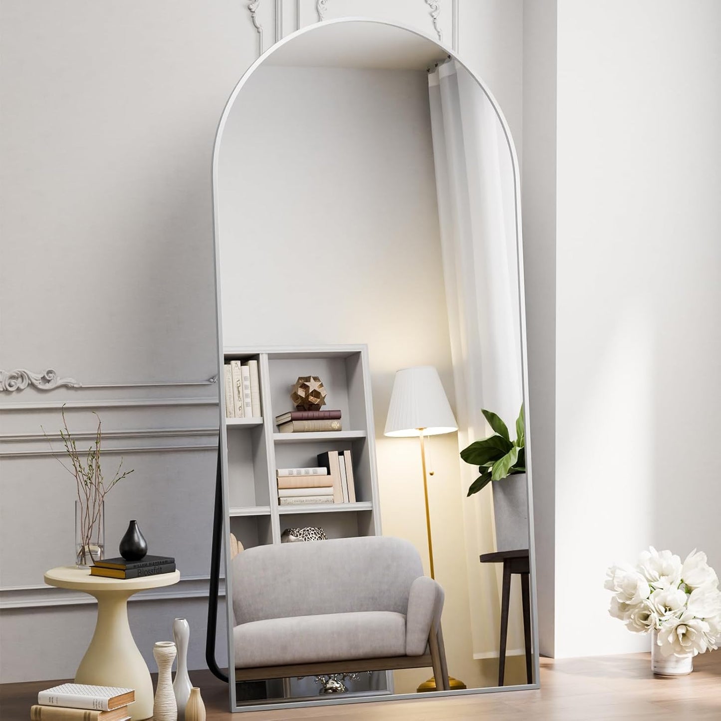 Koonmi 30"x71" Arched Full Length Mirror, Silver Large Floor Mirror with Aluminum Alloy Frame, Standing Hanging or Leaning Wall-Mounted Full Body Mirror for Living Room and Bedroom