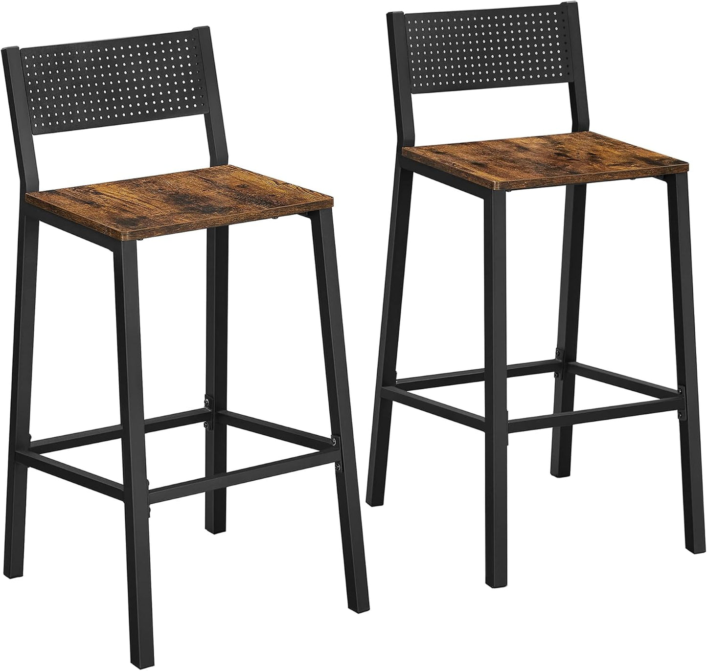 VASAGLE Set of 4 Bar Stools, Counter Height Chairs with Footrests, Rustic Brown