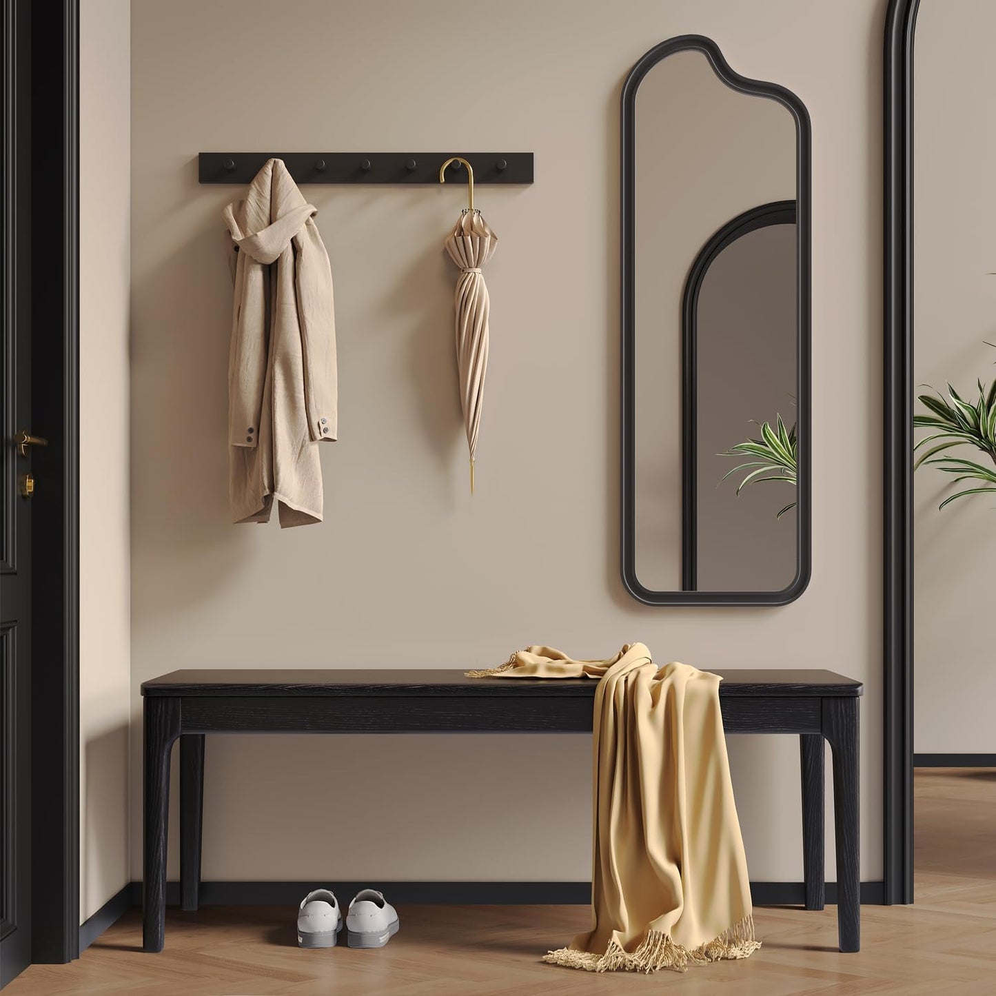 Dining Bench, Wood Bench Solid Oak Wooden Bench Indoor Dining Room Table Home Bedroom Bed End Restaurant Modern Hallway Furniture (Black, 31.5" W x 13.8" D x 17.7" H)