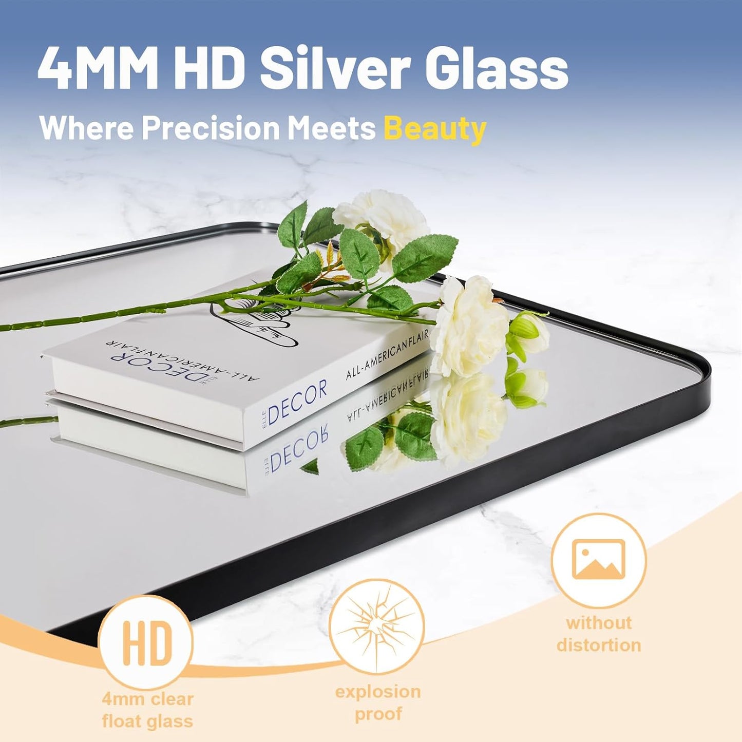 Black Mirrors for Bathroom, 30"x36" Rounded Corner Rectangle Mirror, Modern Metal Frame Bathroom Vanity Mirror for Home Decor Living Room Entryway (Horizontal/Vertical)