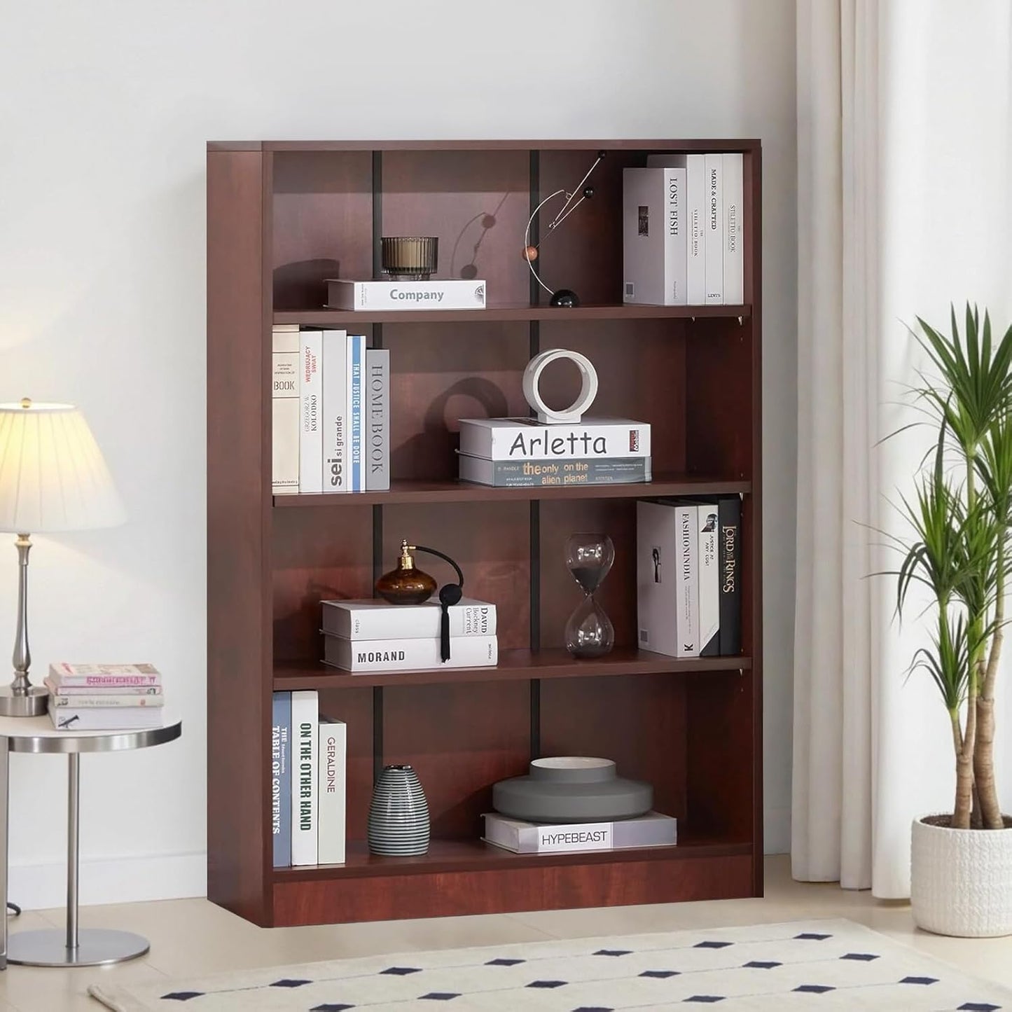 NicBex 48" Heavy Dute Wood Bookcase with Adjustable Shelves, Modern Manga Bookshelf for Living Room, Office, Small Spaces, Manga and Book Shelves Storage, Tip-Over Resistant, 33" Wide Cherry