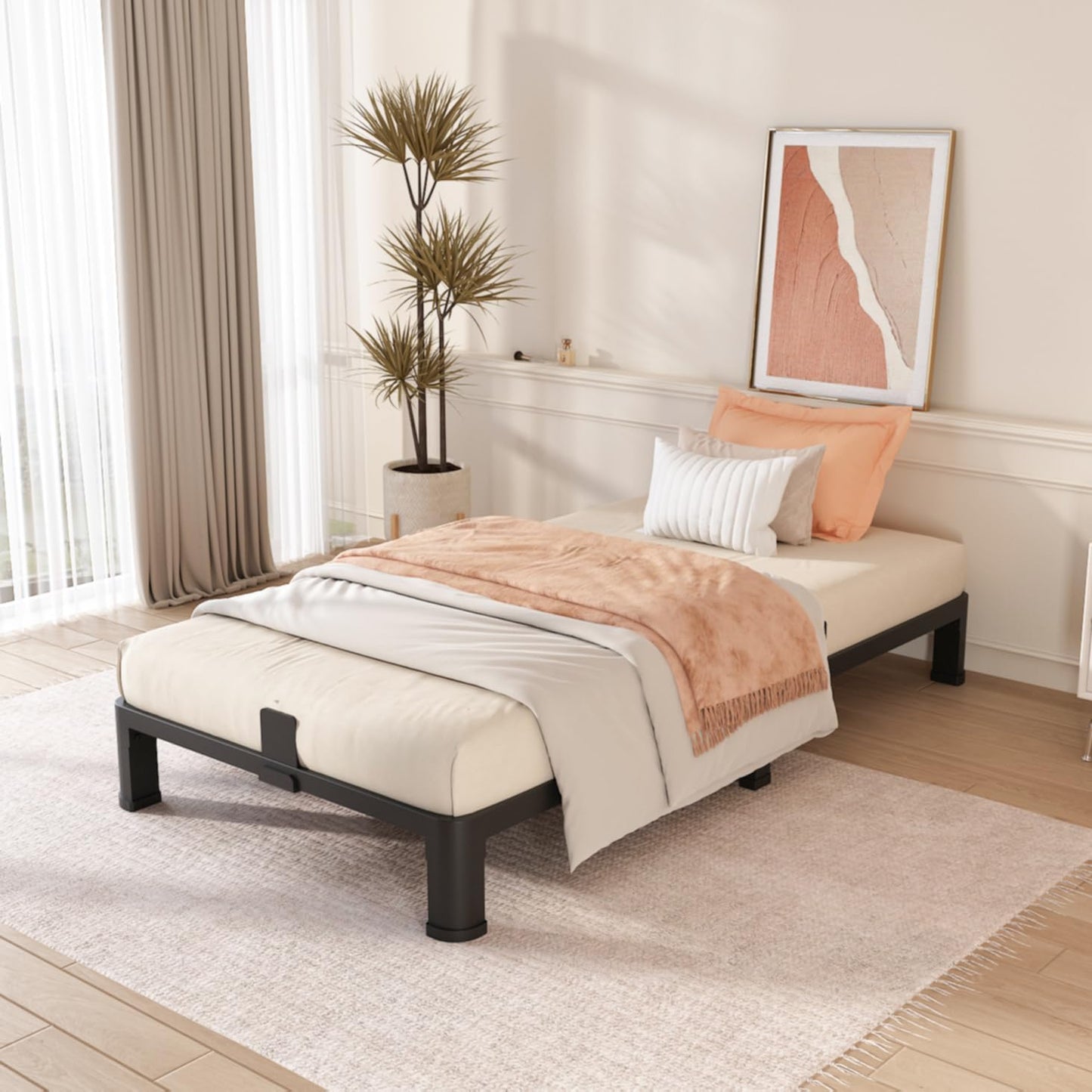 FUIOBYVV 6 Inch Twin XL Bed Frame with Round Corner Edge Legs 3500 lbs Metal Heavy Duty Steel Slats Support No Box Spring Needed Platform Noise Free Easy Assembly