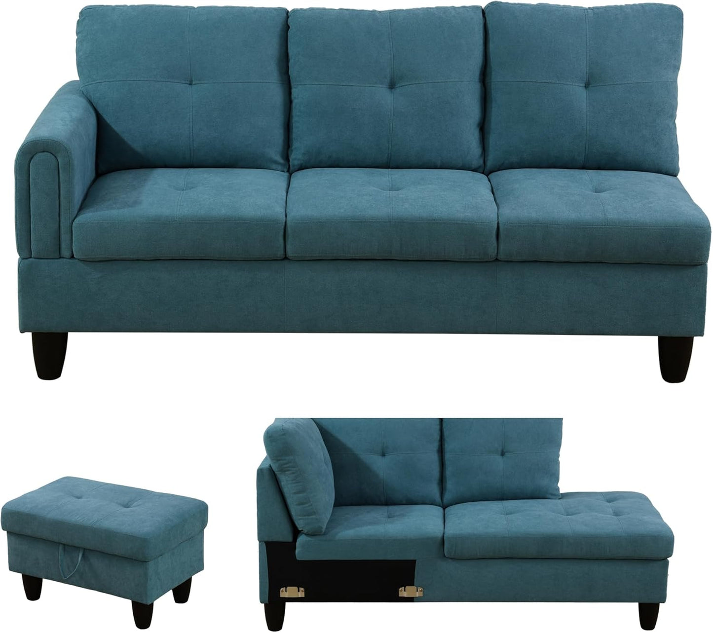 L Shaped Sectional Sofa with Ottoman, Modern Couches for Living Room, Microfiber Facing, Bedroom, Office