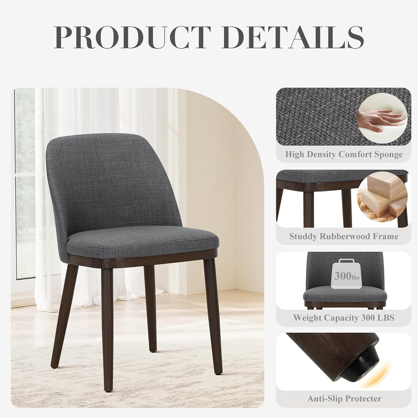 COLAMY Upholstered Dining Chairs Set of 2, Modern Kitchen Chairs with Back, Fabric Side Chair with Wood Legs for Dining Room Restaurant, Light Grey