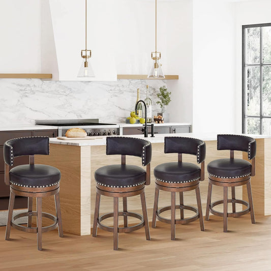 COLAMY Swivel Bar Stools Set of 4, 25 Inch Wood Swivel Barstools with Back, Counter Height Bar Stools, Modern Upholstered Barstools for Kitchen Island Dining Room Bar, Dark Brown