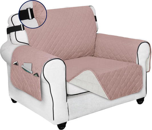 PureFit Reversible Sofa Cover Water Resistant Chair Couch Cover, Machine Washable Furniture Cover with Non-Slip Foam and Adjustable Strap for Dogs, Pets (Chair, Pink/Ivory)